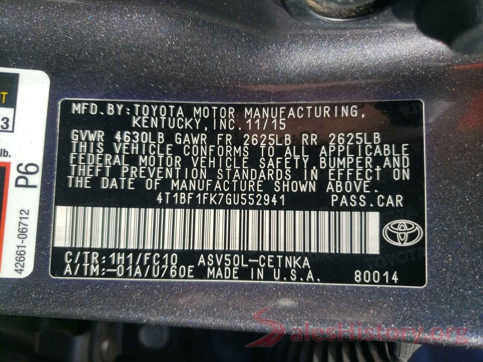 4T1BF1FK7GU552941 2016 TOYOTA CAMRY