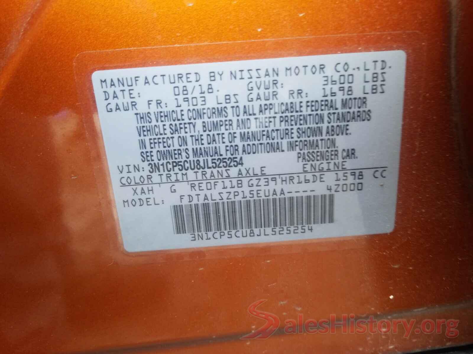 3N1CP5CU8JL525254 2018 NISSAN KICKS