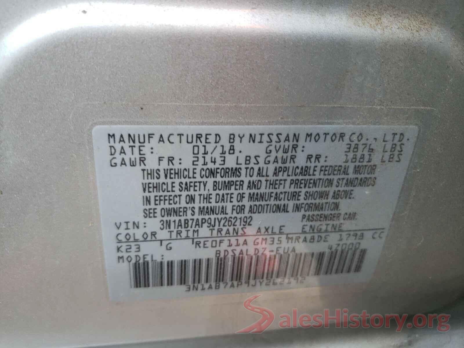 3N1AB7AP9JY262192 2018 NISSAN SENTRA