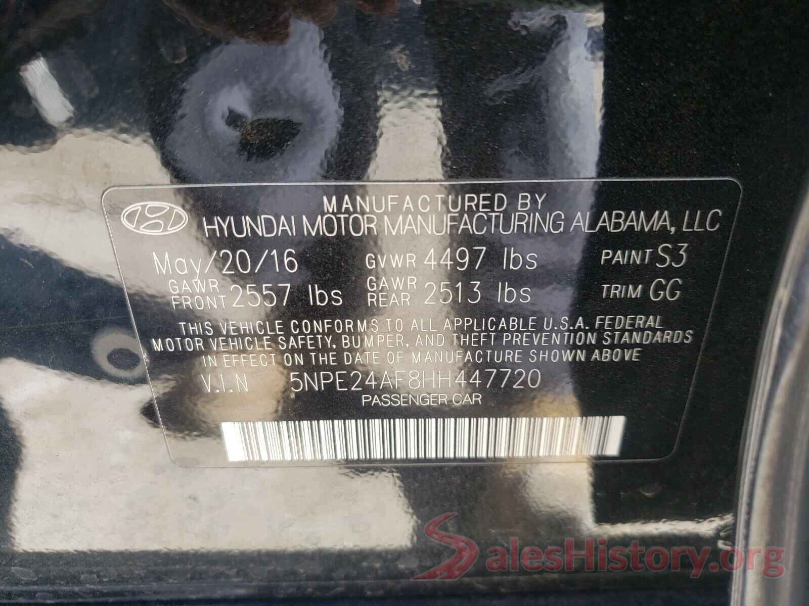 5NPE24AF8HH447720 2017 HYUNDAI SONATA