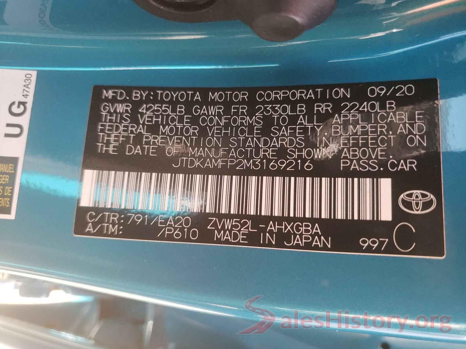 JTDKAMFP2M3169216 2021 TOYOTA PRIUS