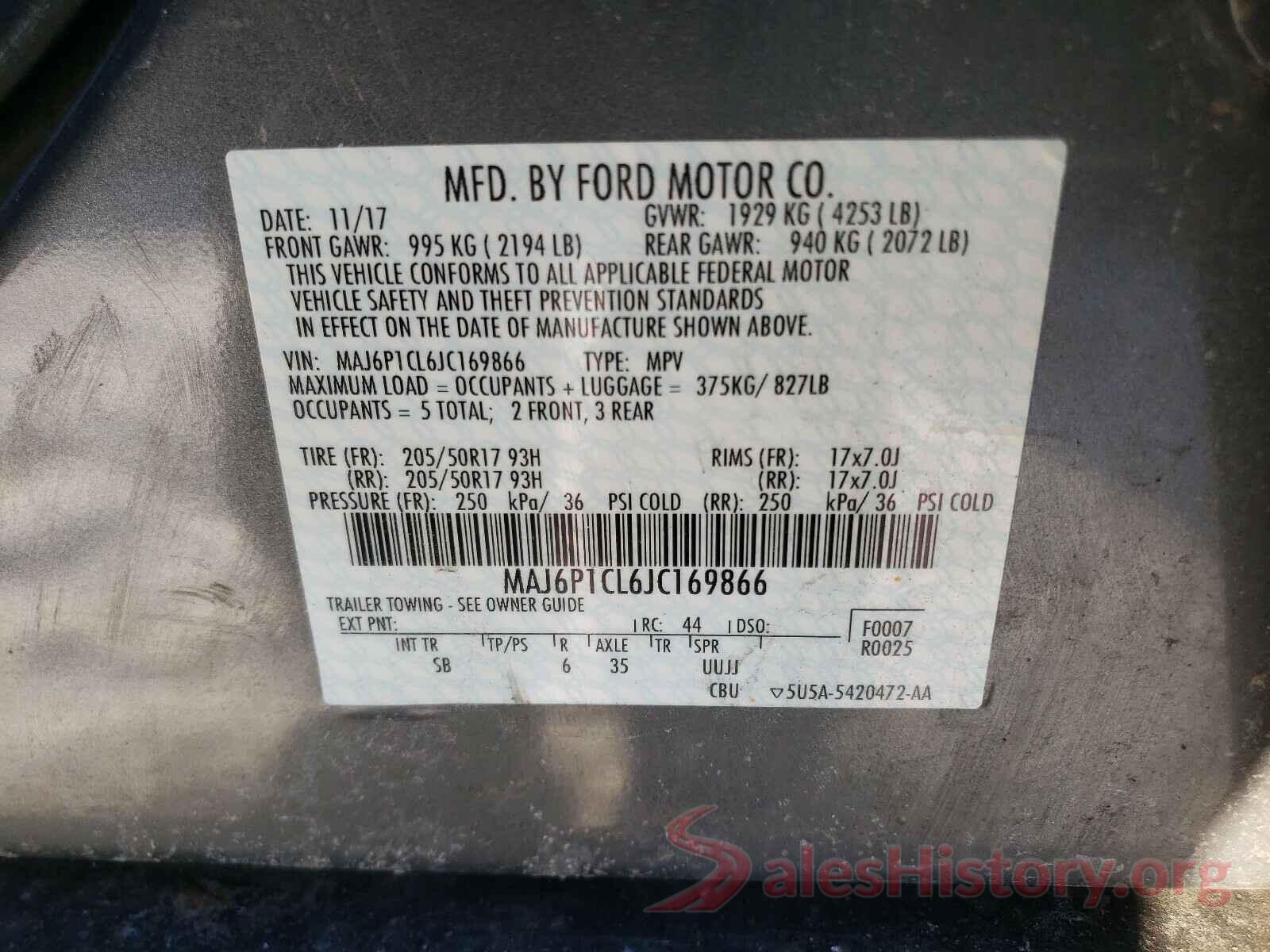 MAJ6P1CL6JC169866 2018 FORD ALL OTHER