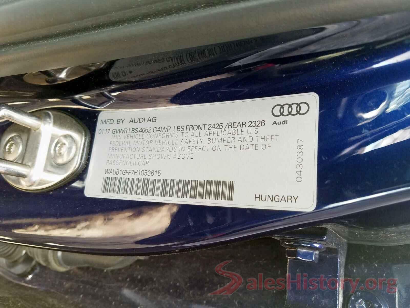 WAUB1GFF7H1053615 2017 AUDI S3