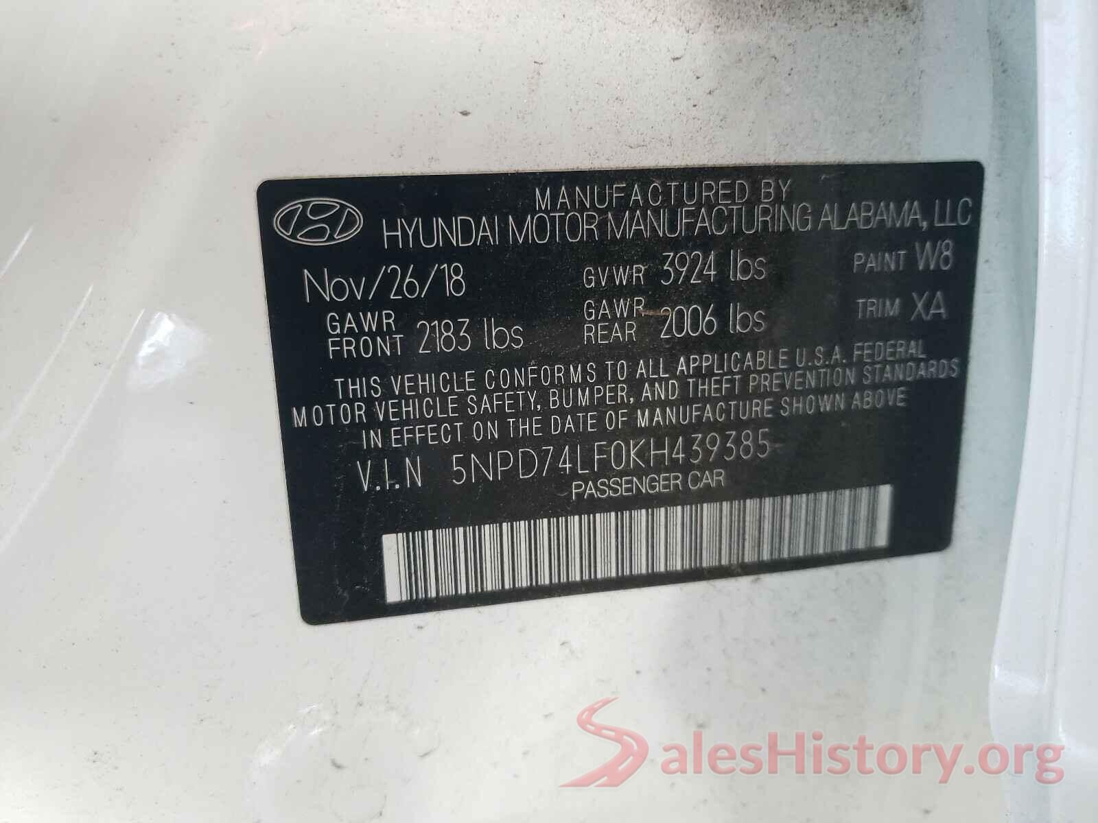 5NPD74LF0KH439385 2019 HYUNDAI ELANTRA