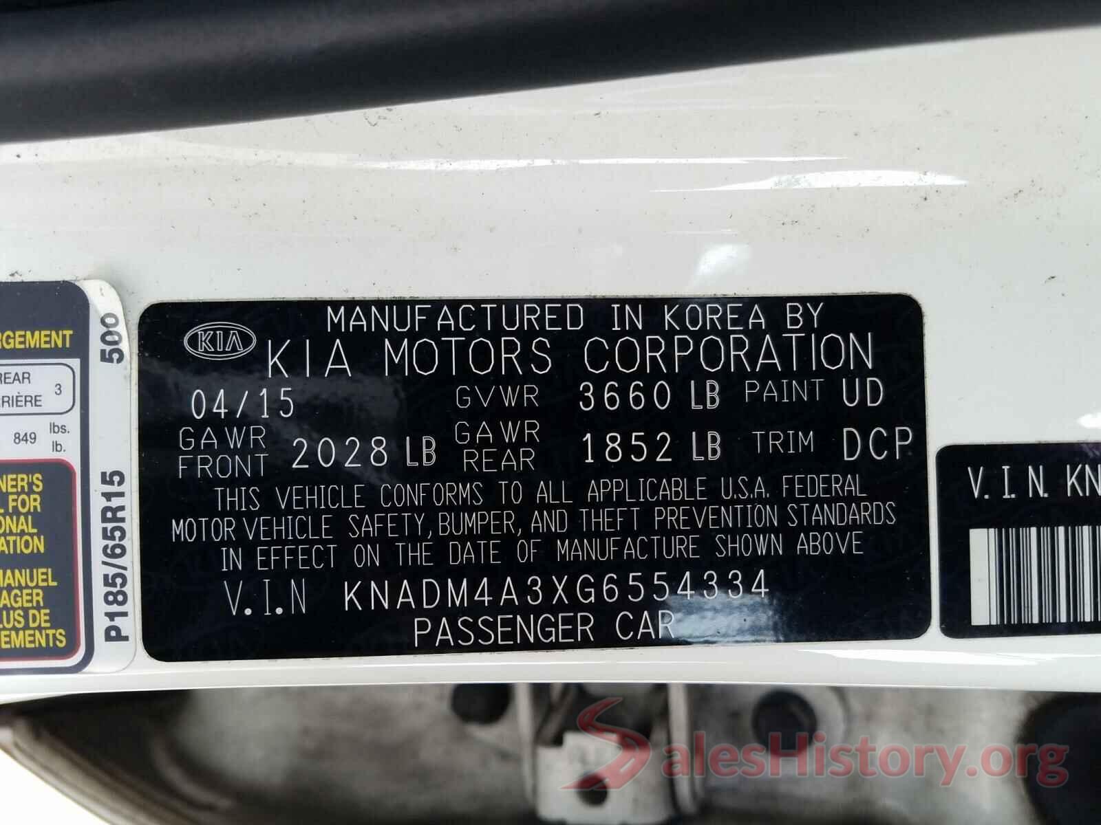 KNADM4A3XG6554334 2016 KIA RIO