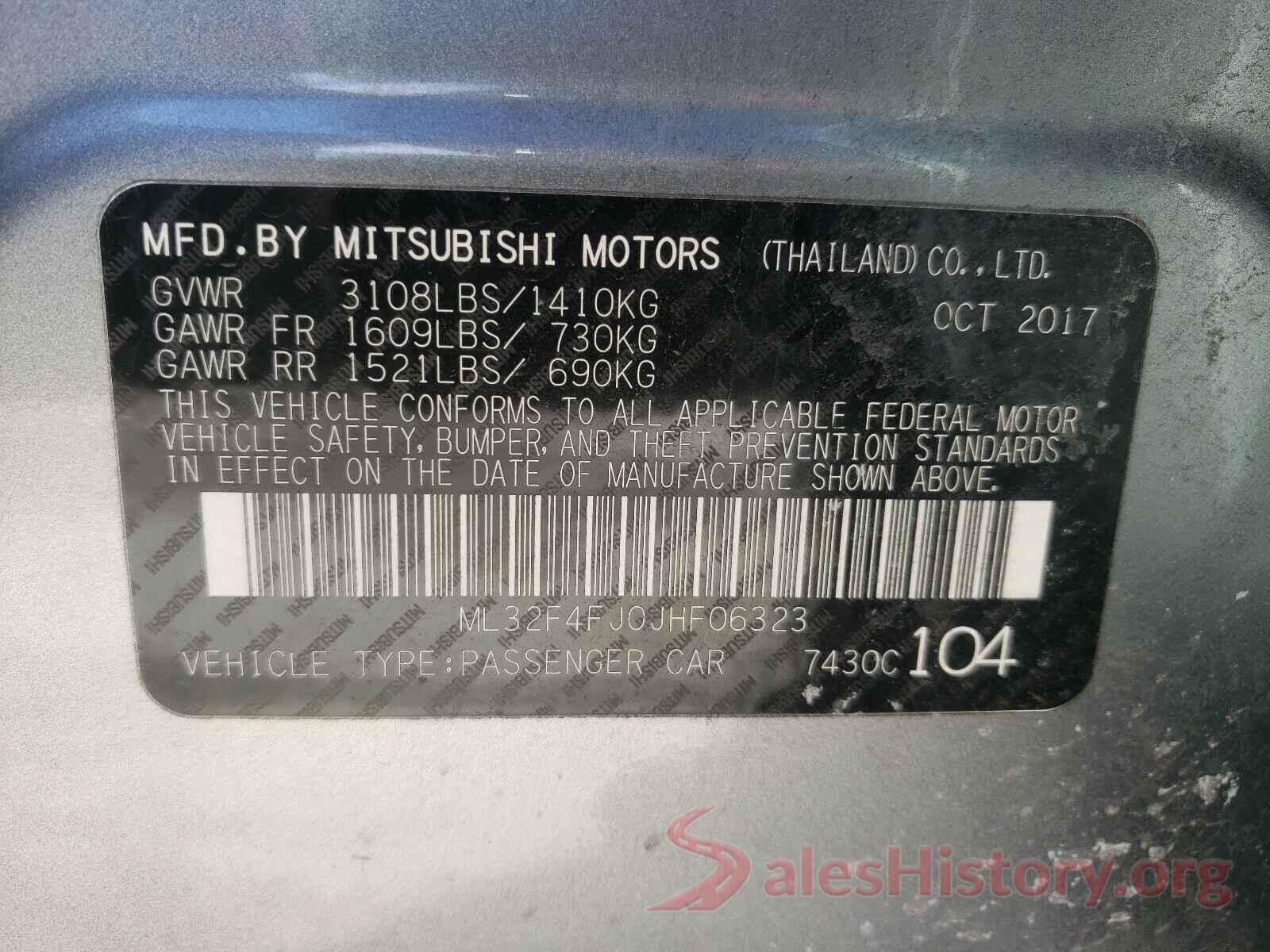 ML32F4FJ0JHF06323 2018 MITSUBISHI MIRAGE