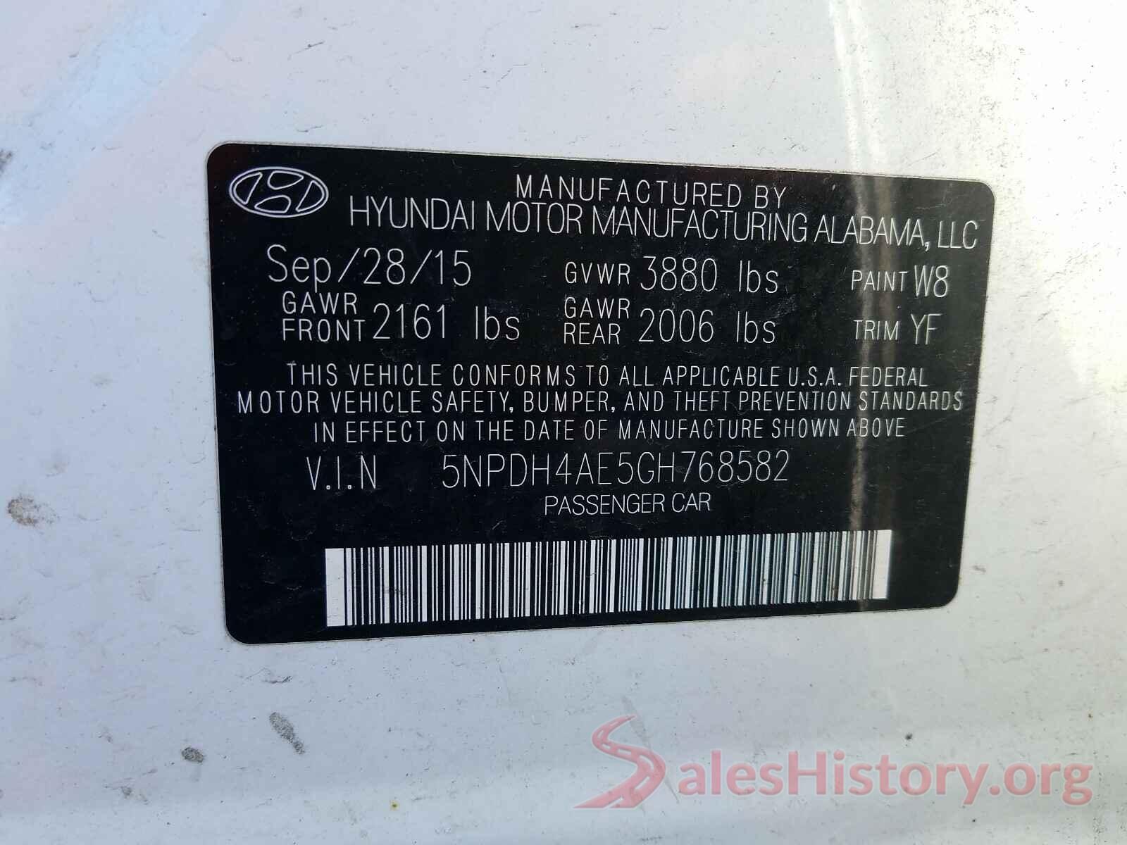 5NPDH4AE5GH768582 2016 HYUNDAI ELANTRA