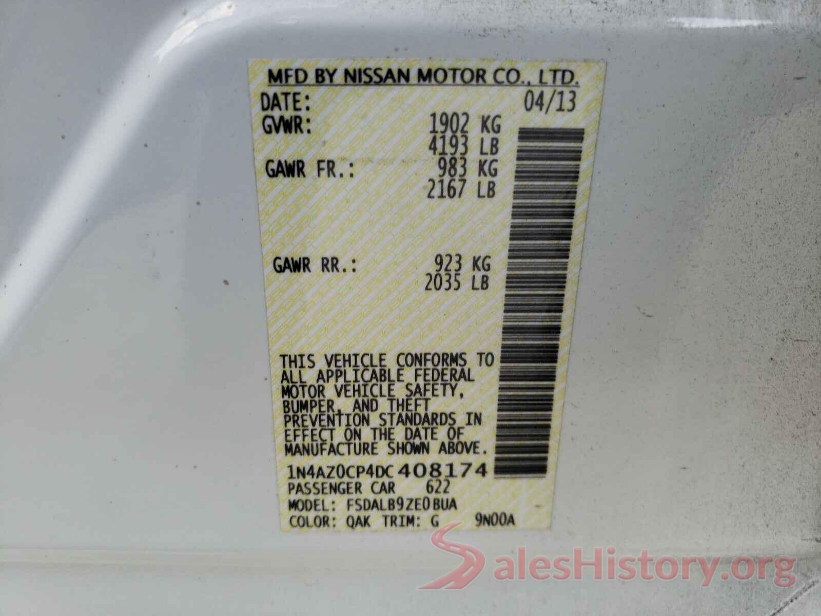 1N4AZ0CP4DC408174 2013 NISSAN LEAF