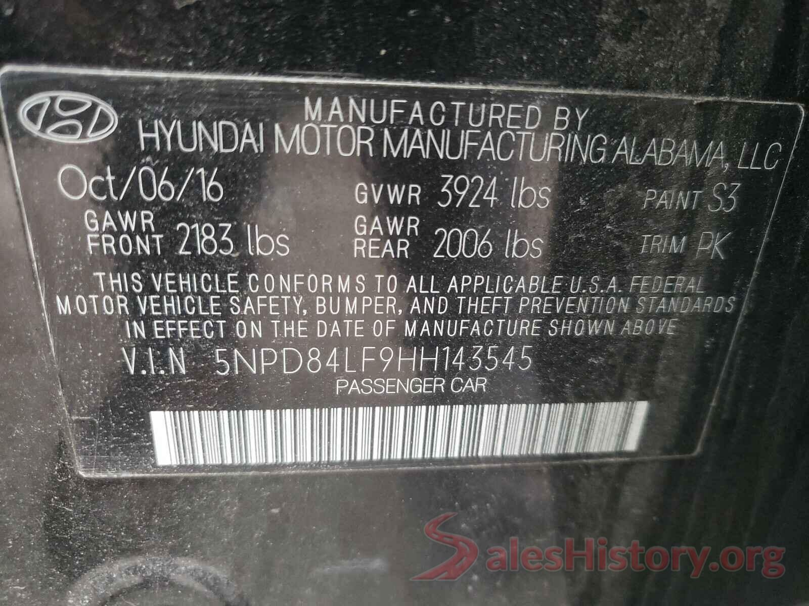 5NPD84LF9HH143545 2017 HYUNDAI ELANTRA