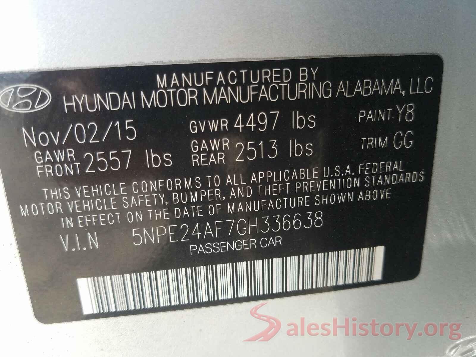 5NPE24AF7GH336638 2016 HYUNDAI SONATA