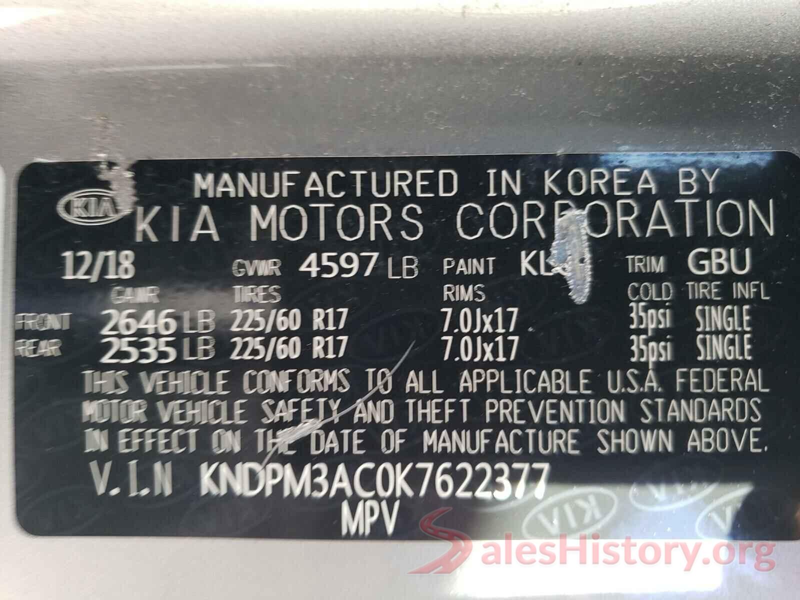 KNDPM3AC0K7622377 2019 KIA SPORTAGE