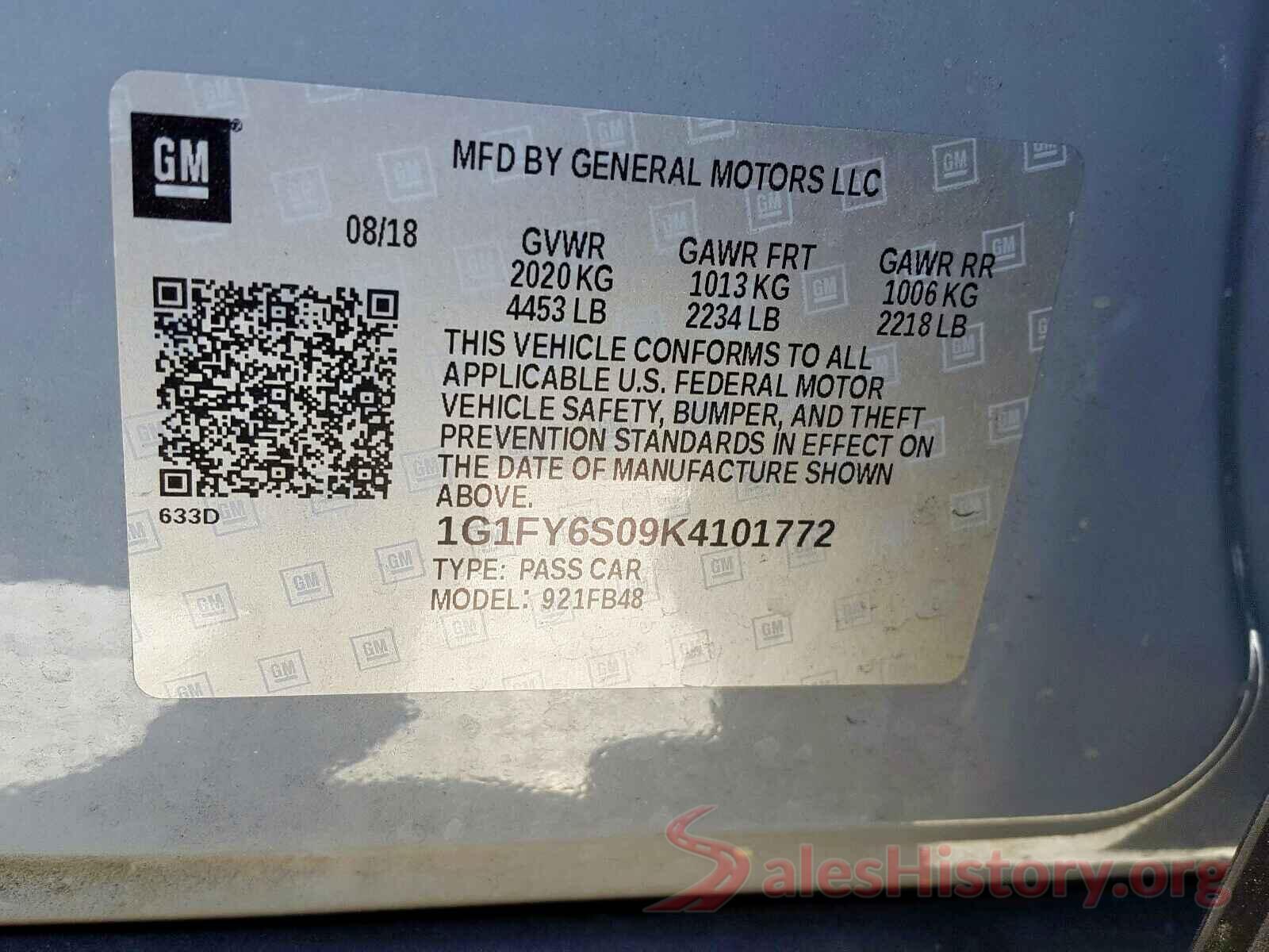 1G1FY6S09K4101772 2019 CHEVROLET BOLT