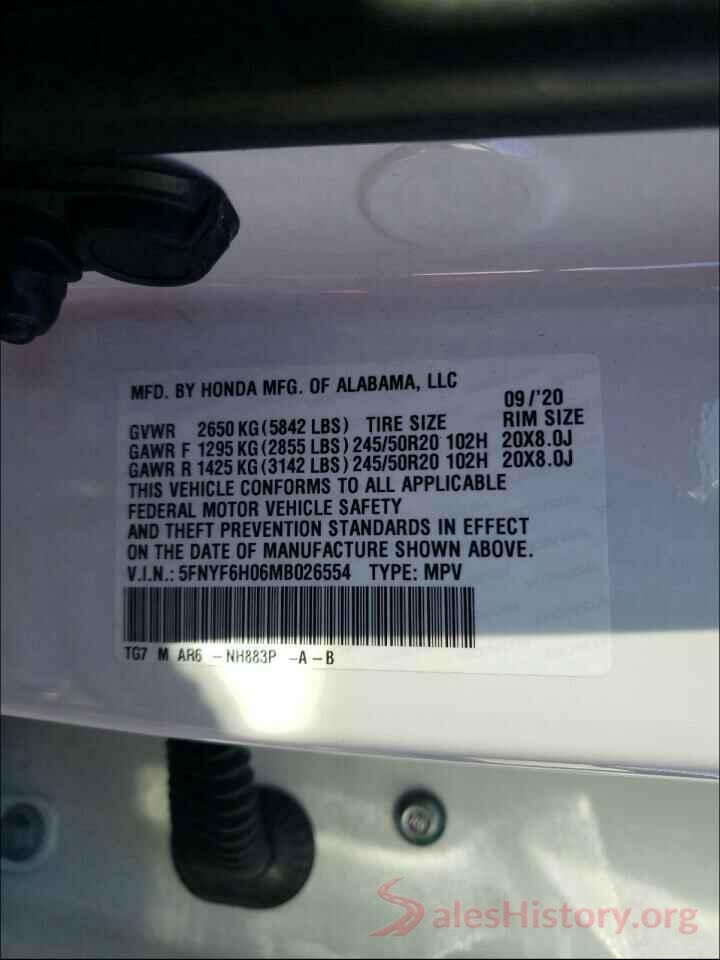 5FNYF6H06MB026554 2021 HONDA PILOT