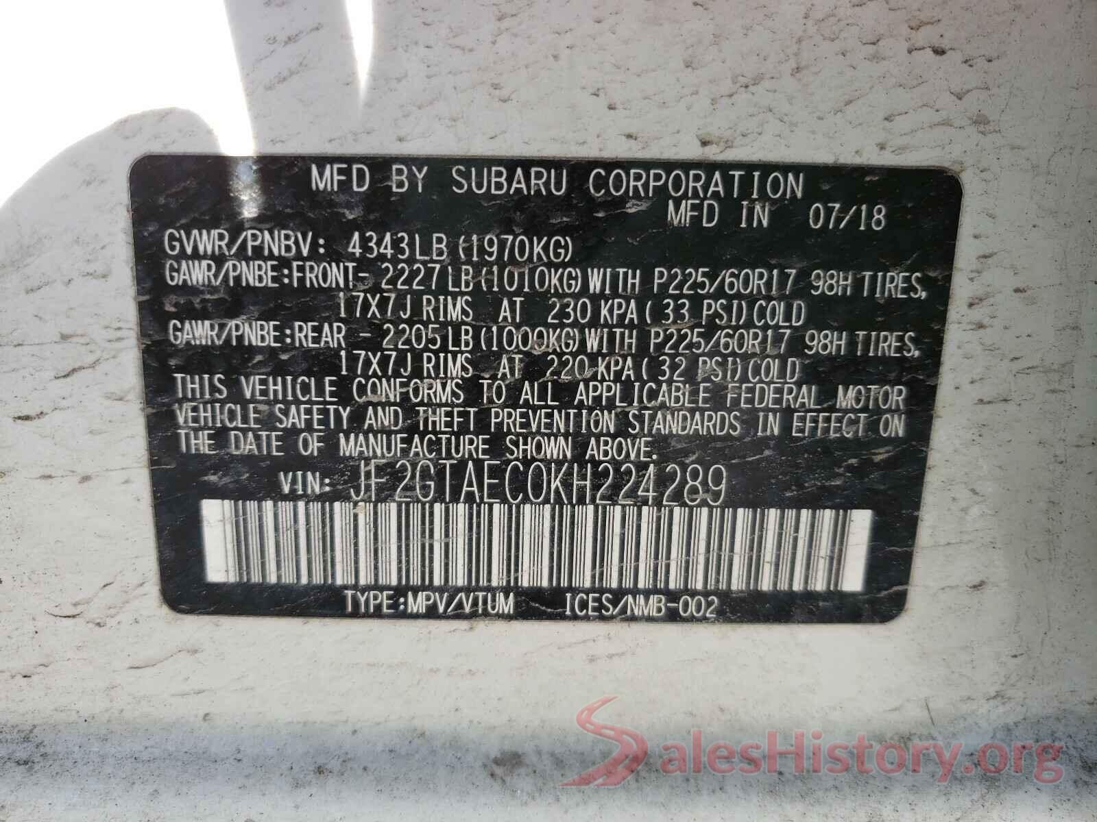 JF2GTAEC0KH224289 2019 SUBARU CROSSTREK