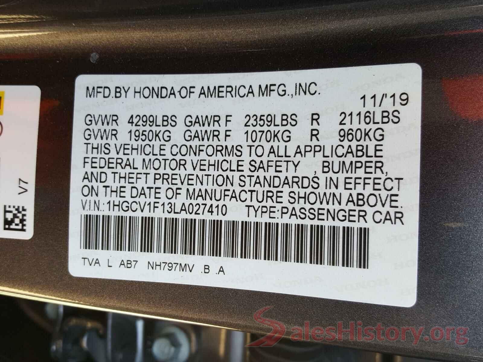 1HGCV1F13LA027410 2020 HONDA ACCORD