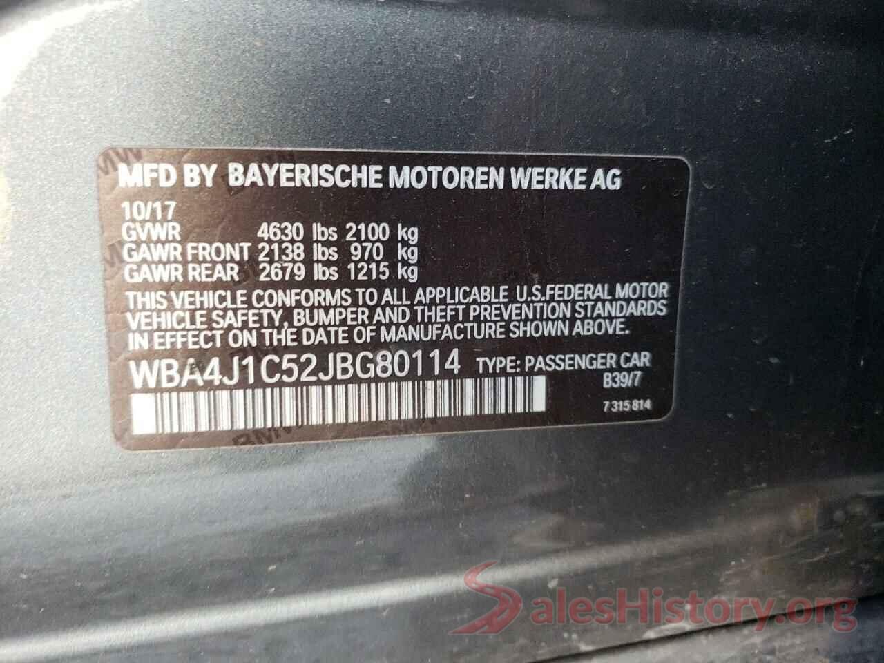 WBA4J1C52JBG80114 2018 BMW 4 SERIES