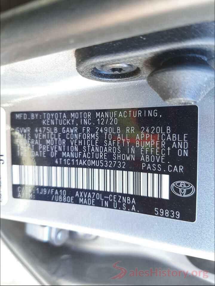 4T1C11AK0MU532732 2021 TOYOTA CAMRY