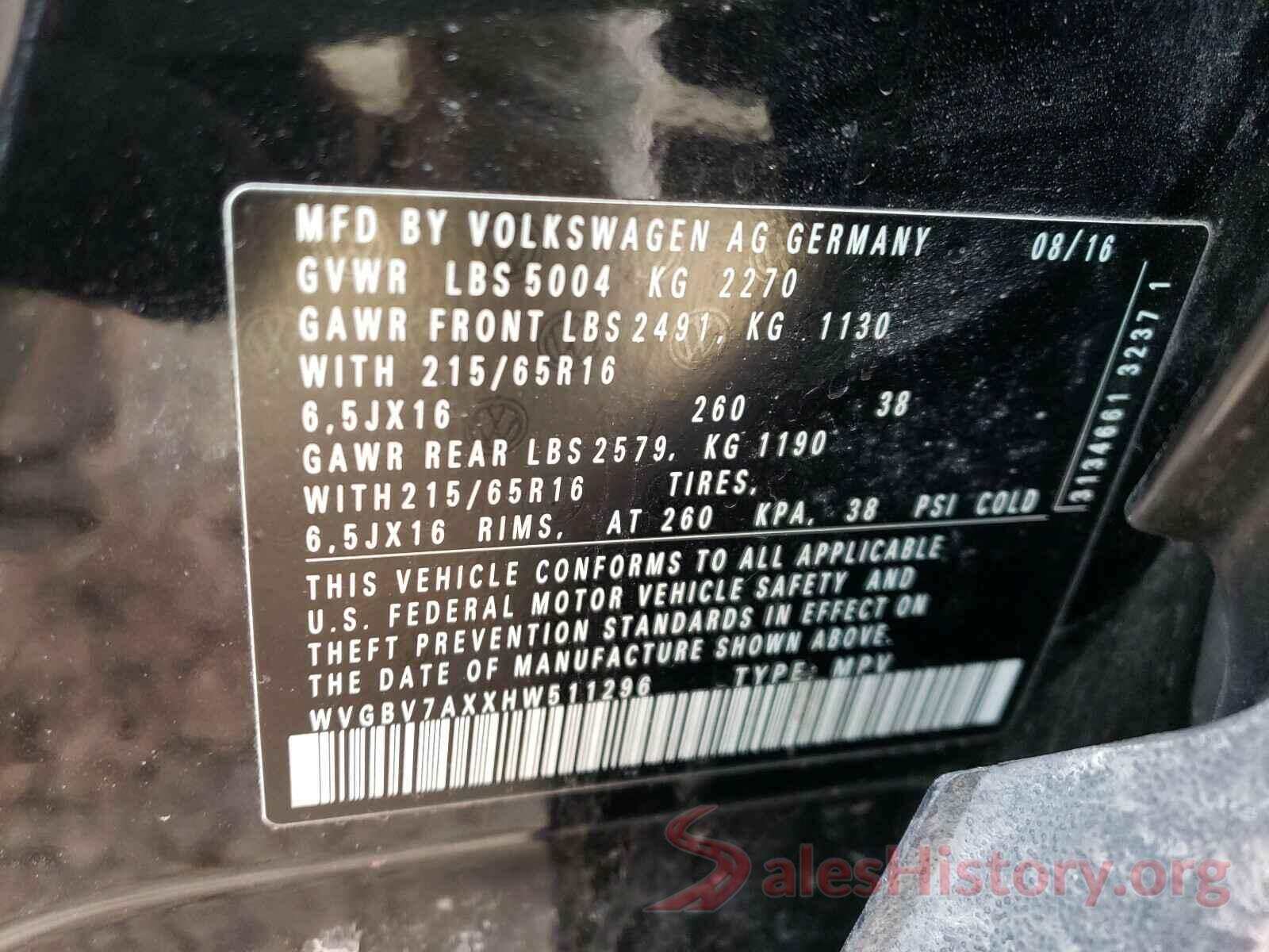 WVGBV7AXXHW511296 2017 VOLKSWAGEN TIGUAN