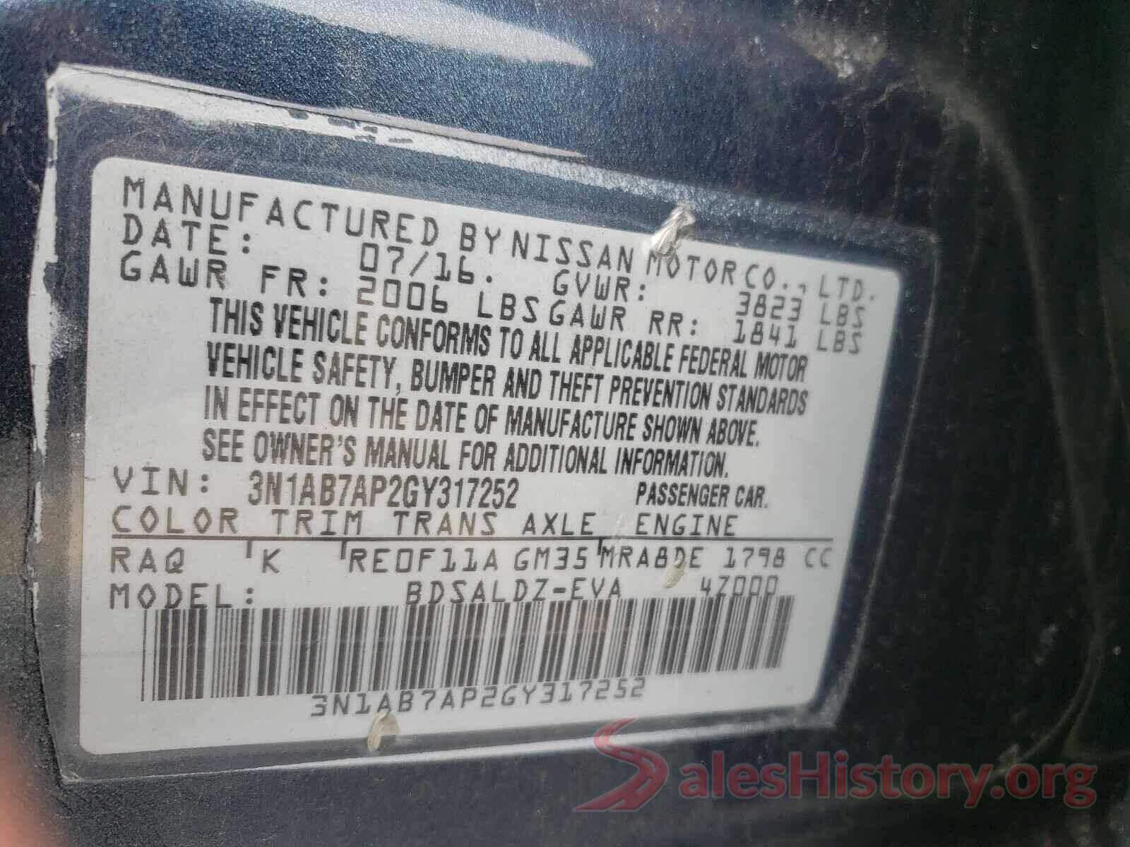 3N1AB7AP2GY317252 2016 NISSAN SENTRA