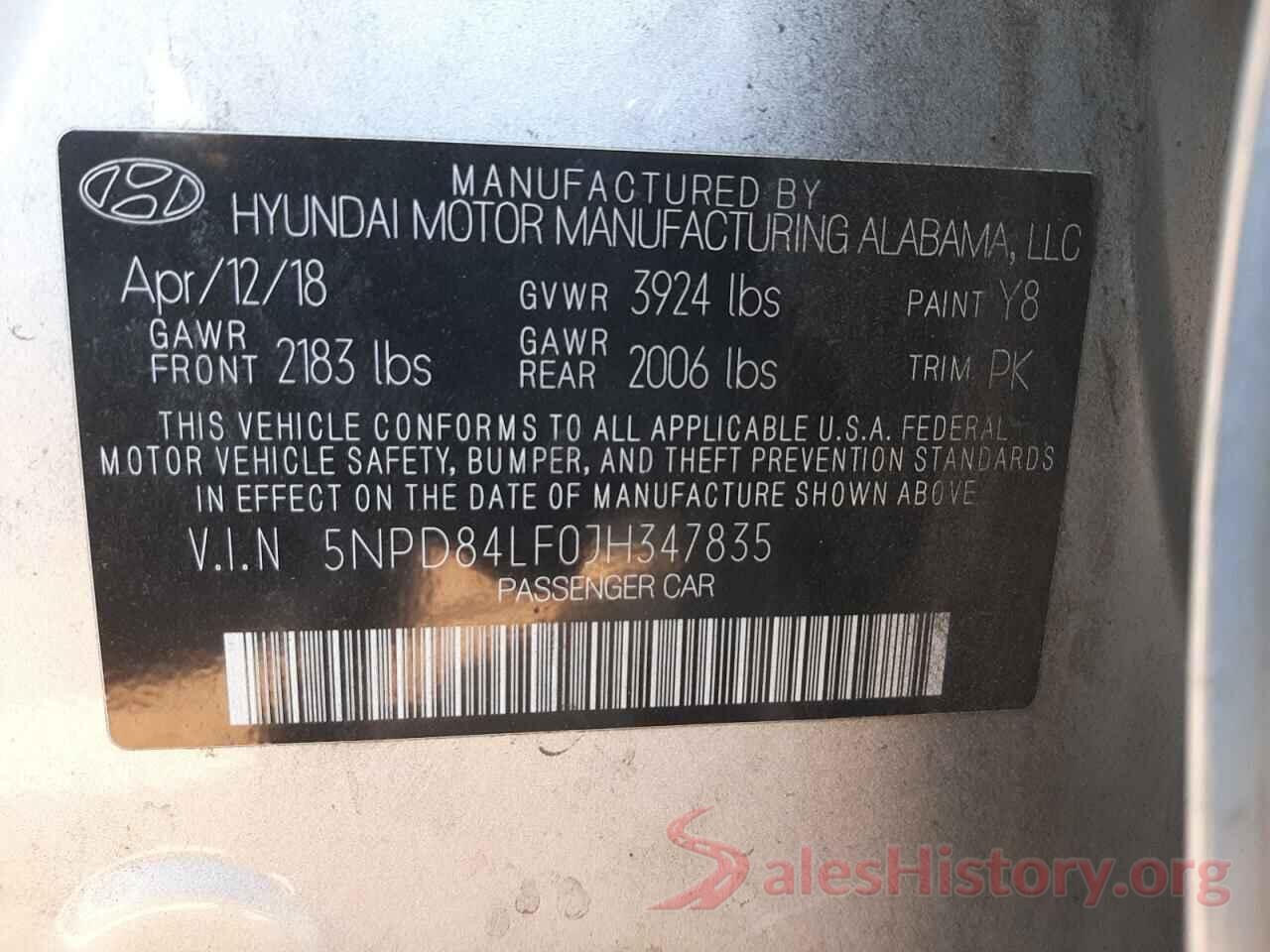 5NPD84LF0JH347835 2018 HYUNDAI ELANTRA