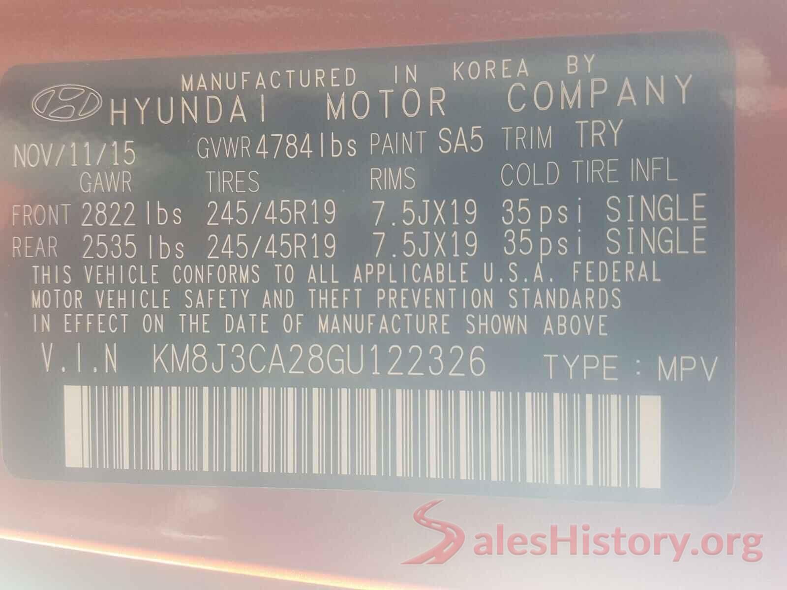 KM8J3CA28GU122326 2016 HYUNDAI TUCSON