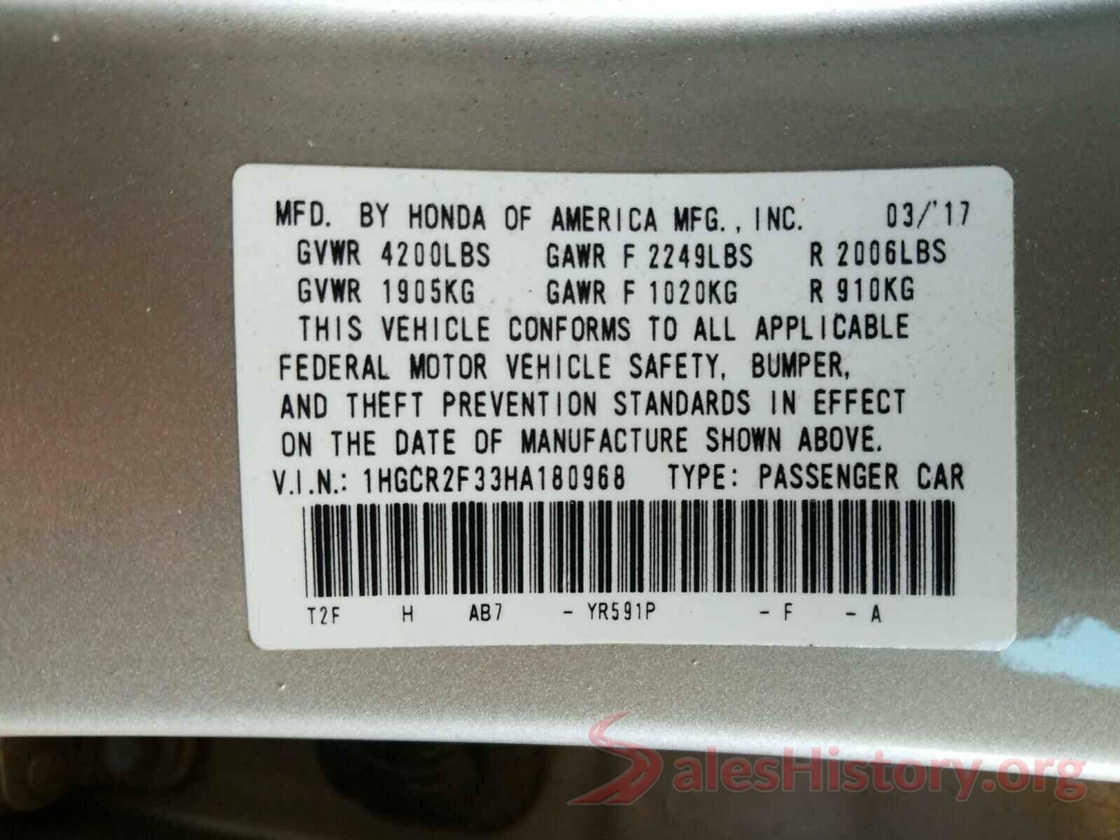 1HGCR2F33HA180968 2017 HONDA ACCORD