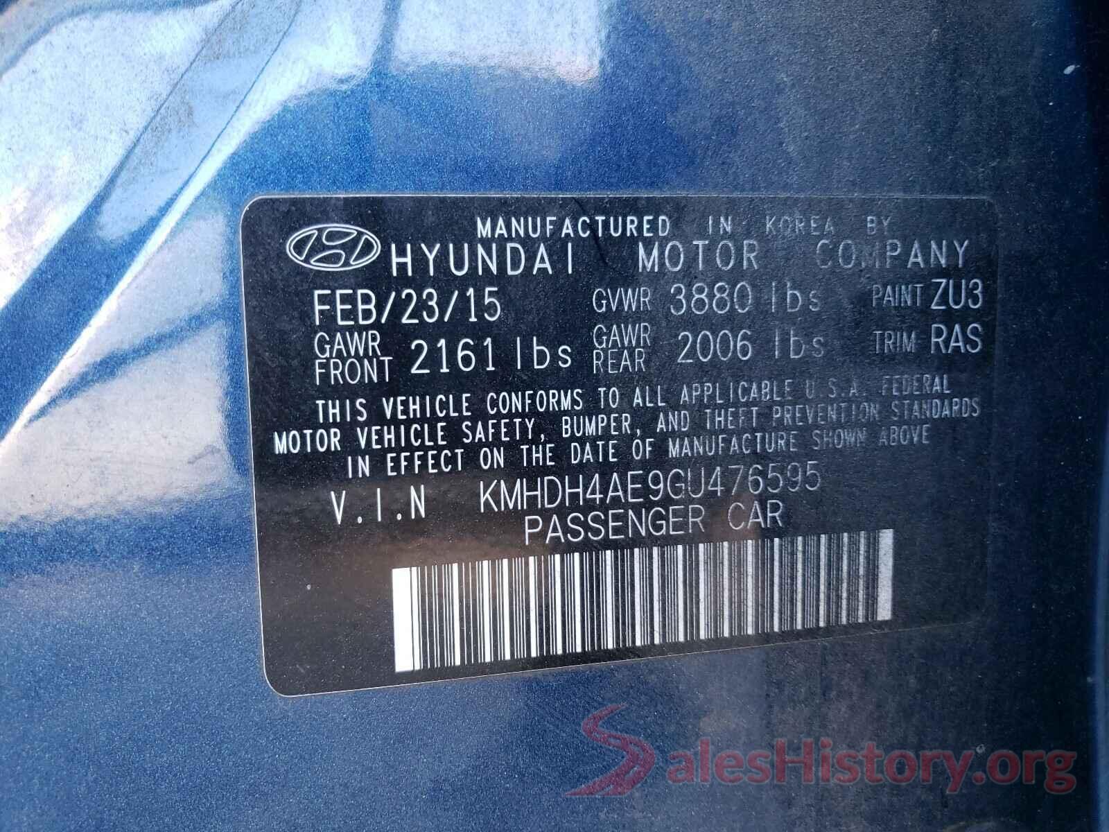 KMHDH4AE9GU476595 2016 HYUNDAI ELANTRA