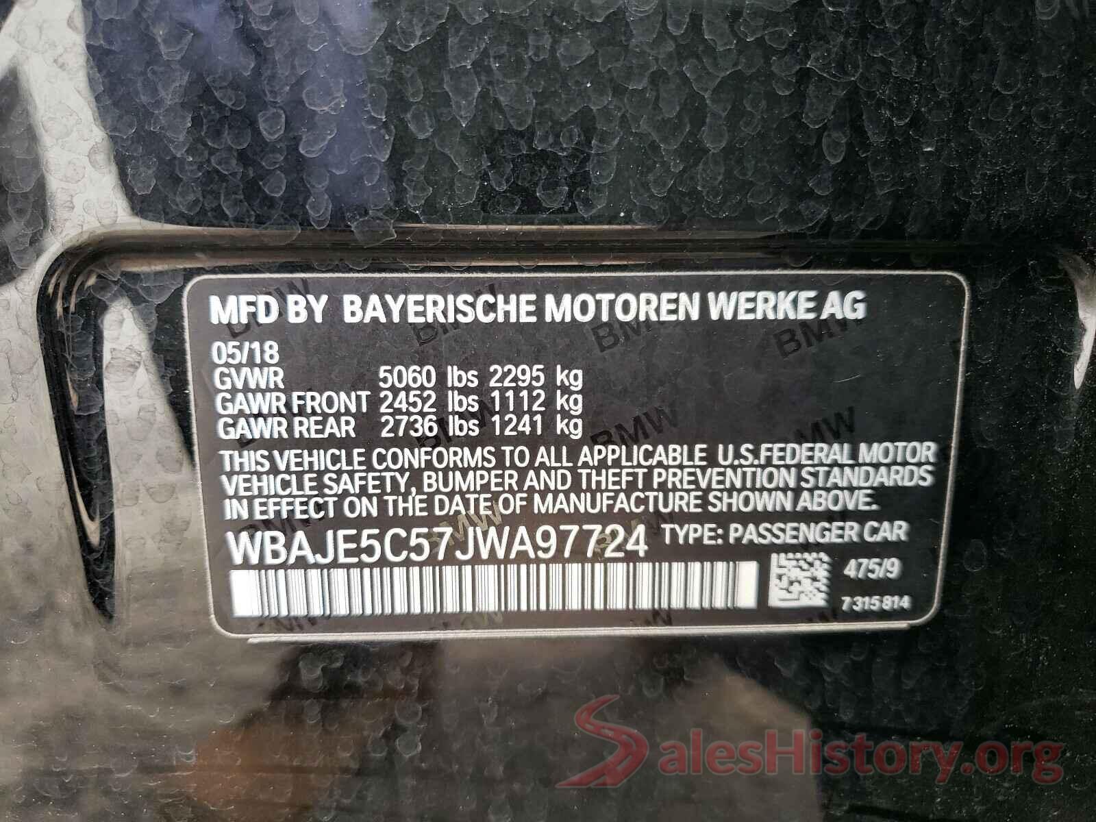 WBAJE5C57JWA97724 2018 BMW 5 SERIES