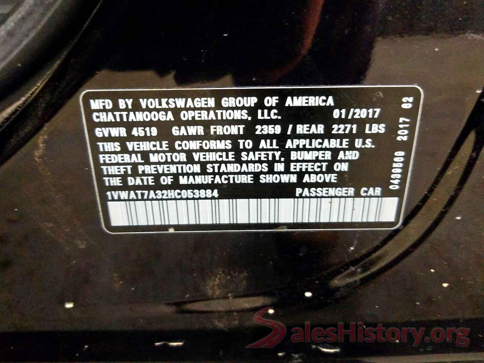 1VWAT7A32HC053884 2017 VOLKSWAGEN PASSAT