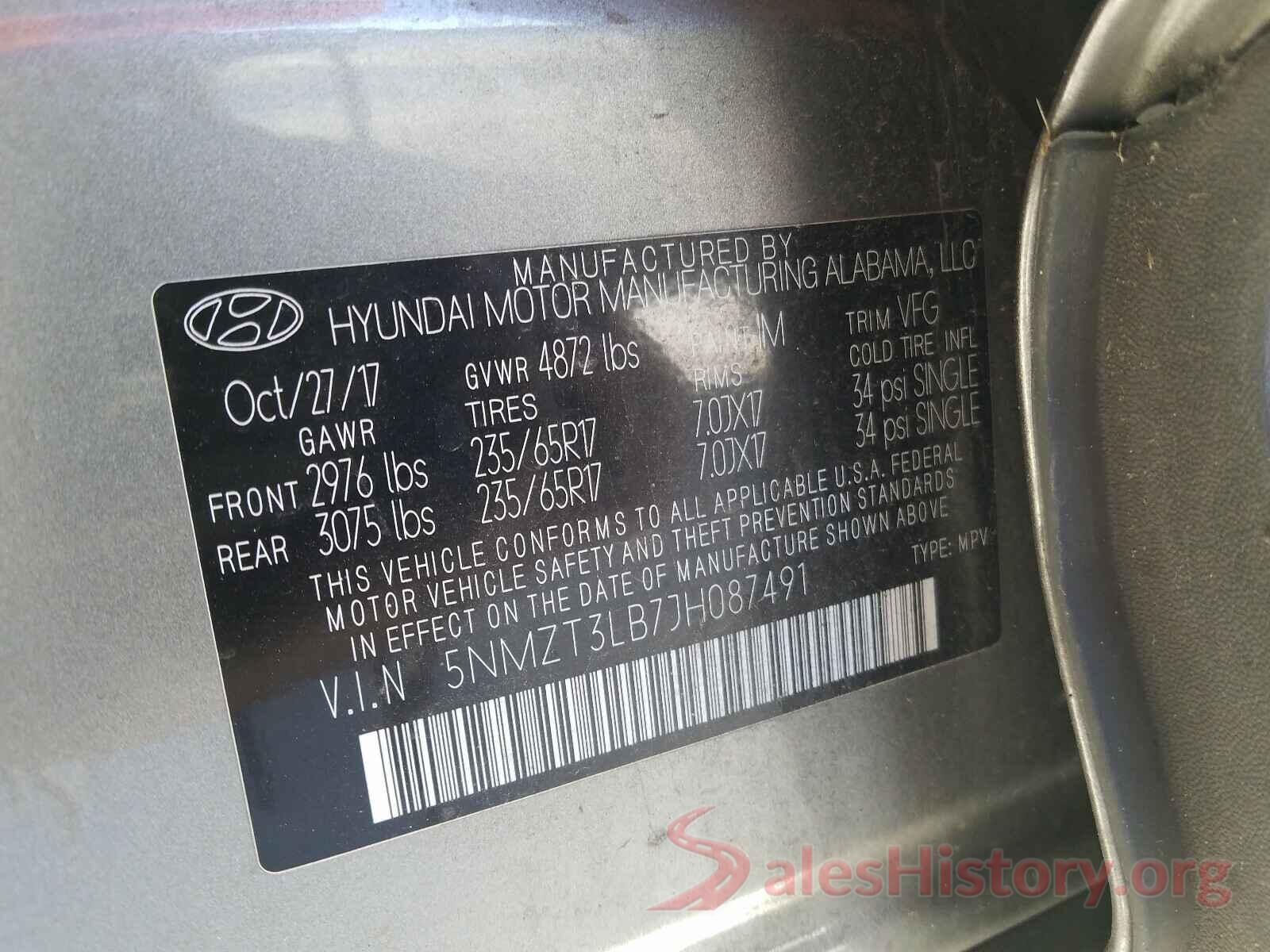 5NMZT3LB7JH087491 2018 HYUNDAI SANTA FE