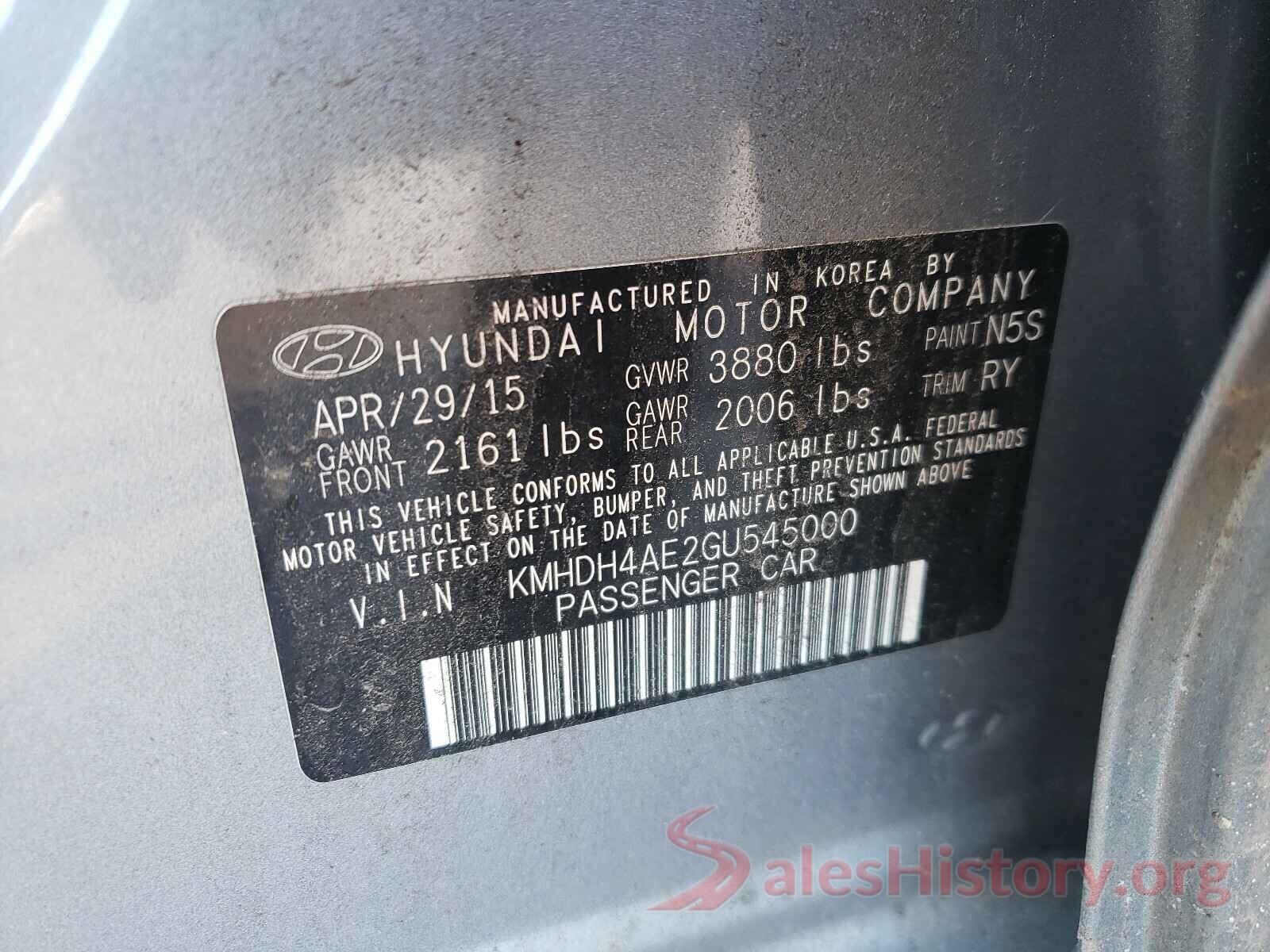 KMHDH4AE2GU545000 2016 HYUNDAI ELANTRA