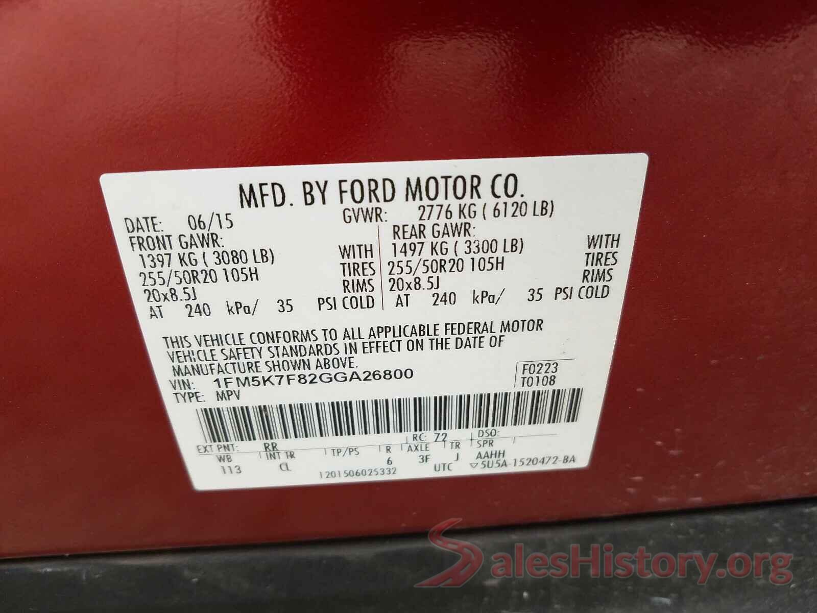 1FM5K7F82GGA26800 2016 FORD EXPLORER