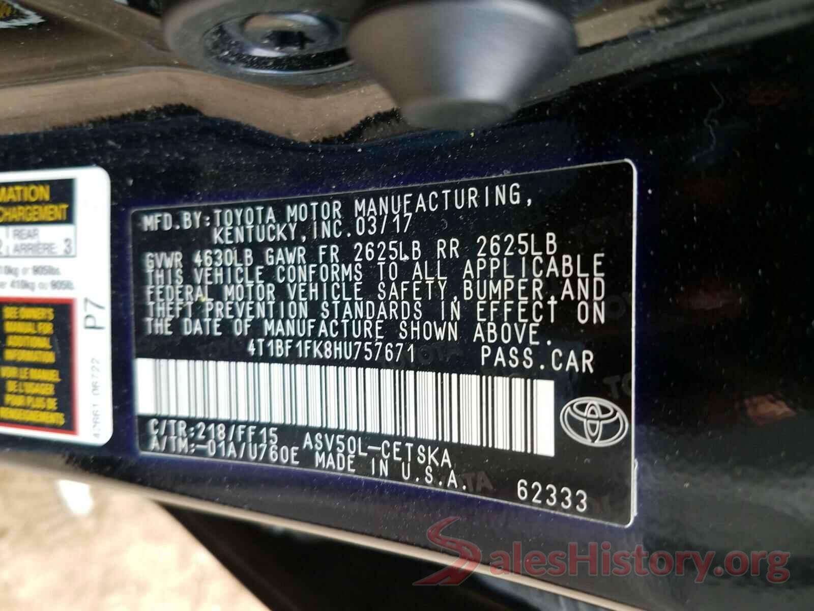 4T1BF1FK8HU757671 2017 TOYOTA CAMRY