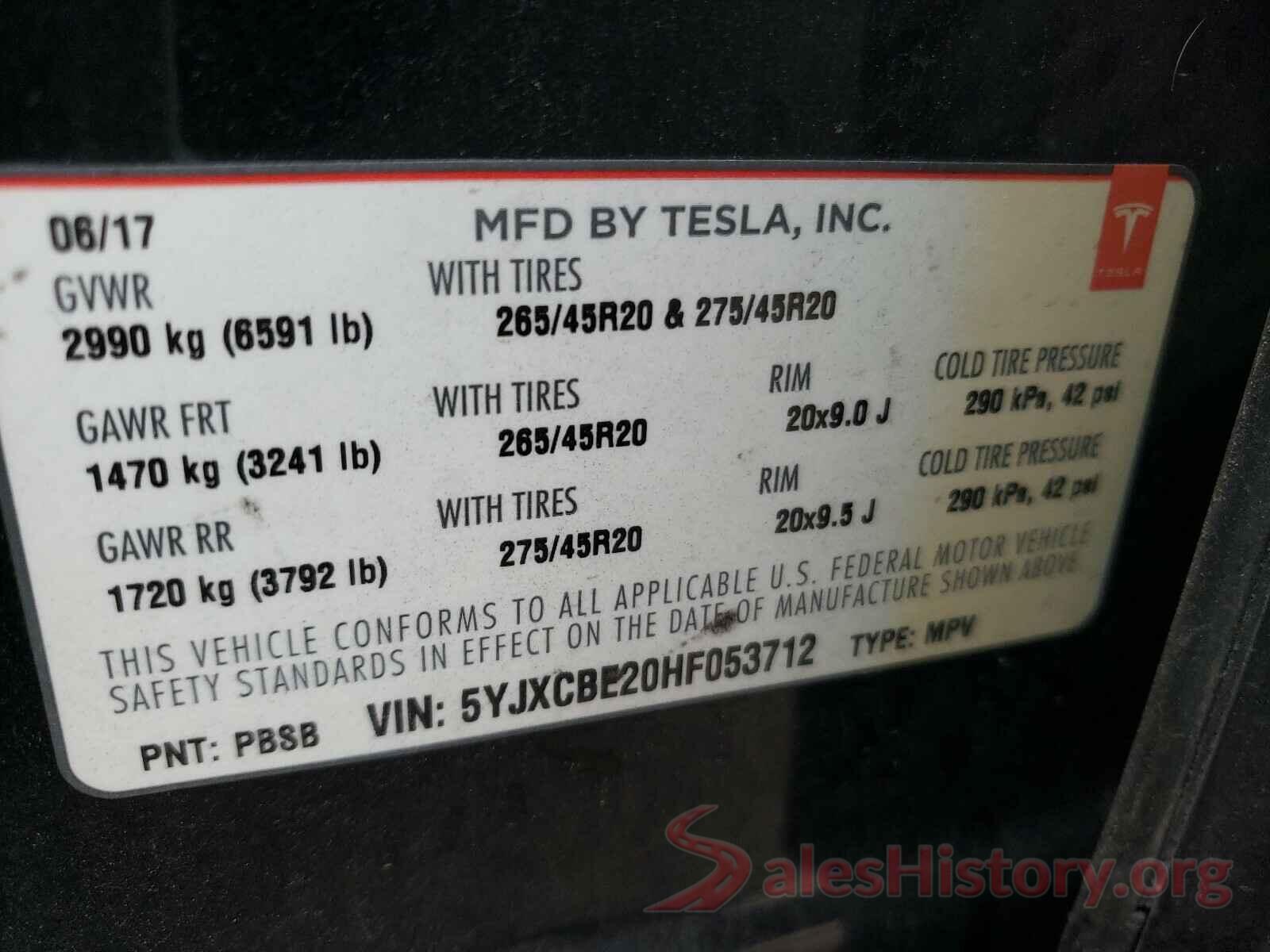 5YJXCBE20HF053712 2017 TESLA MODEL X