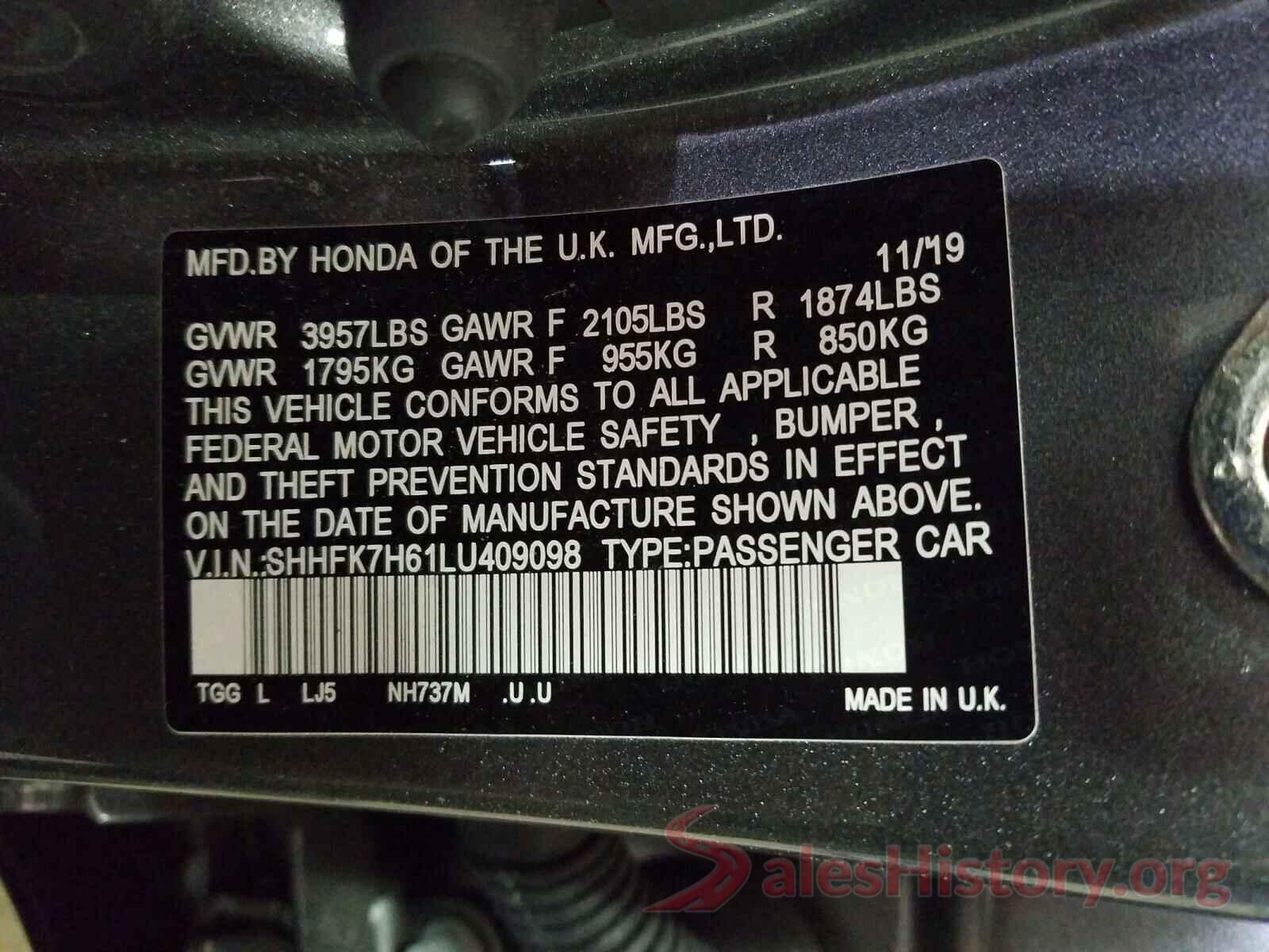 SHHFK7H61LU409098 2020 HONDA CIVIC