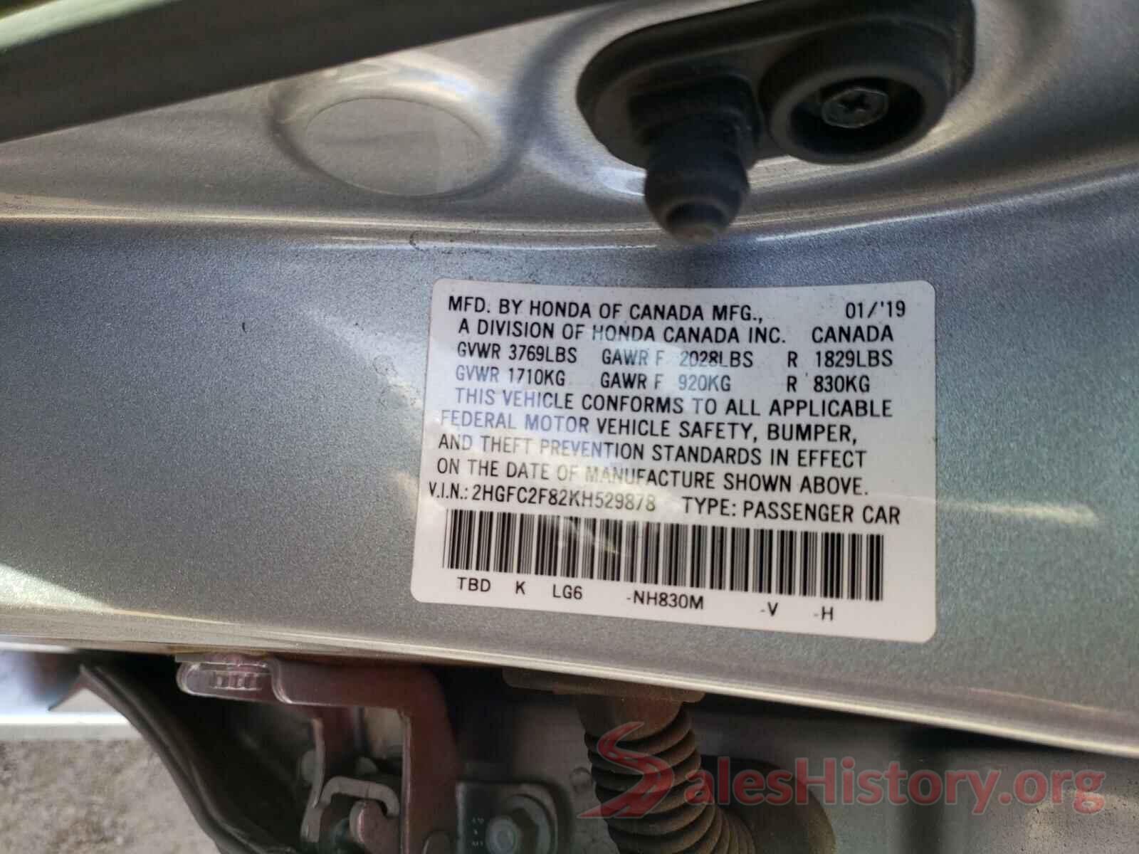 2HGFC2F82KH529878 2019 HONDA CIVIC