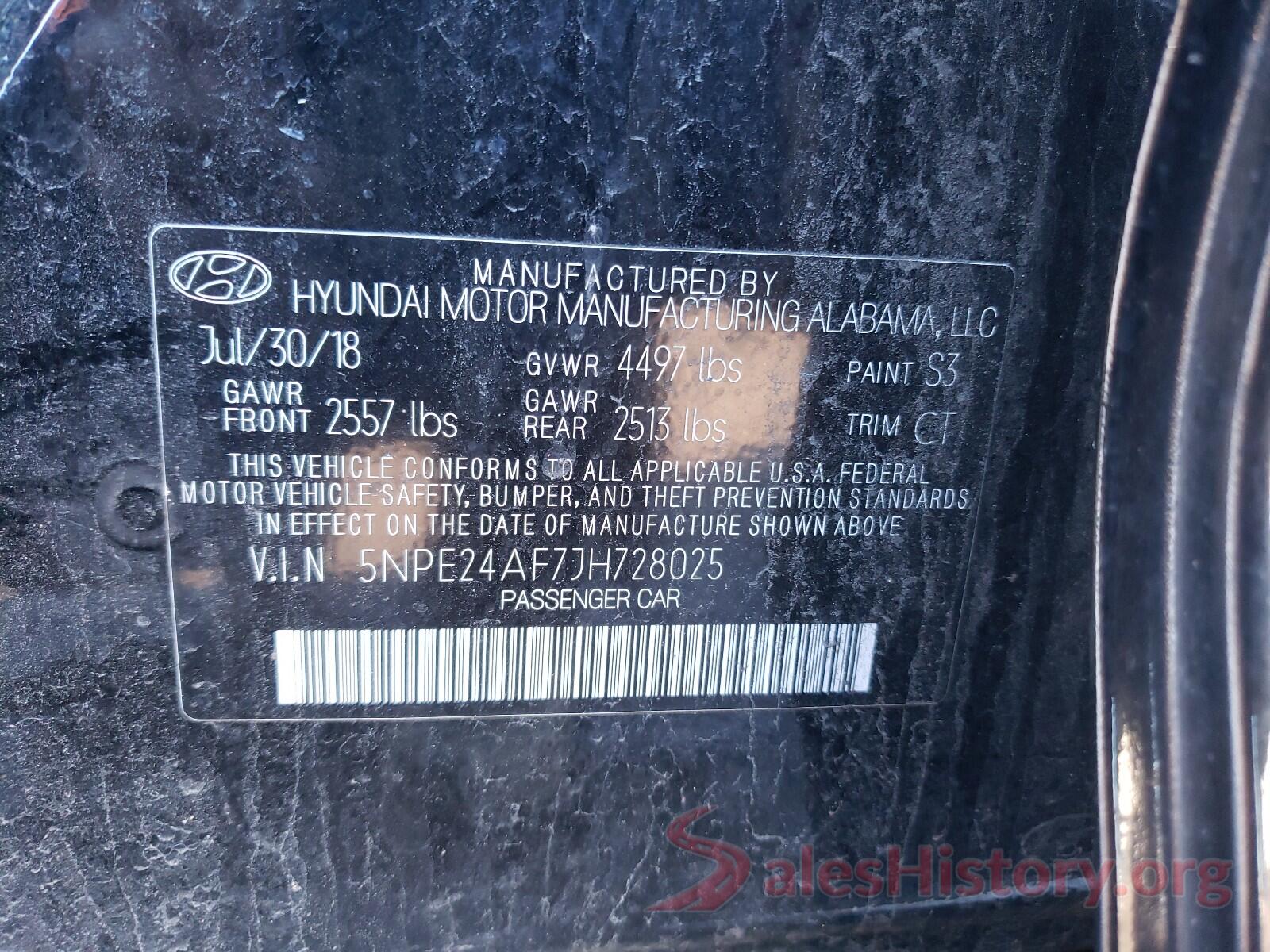 5NPE24AF7JH728025 2018 HYUNDAI SONATA