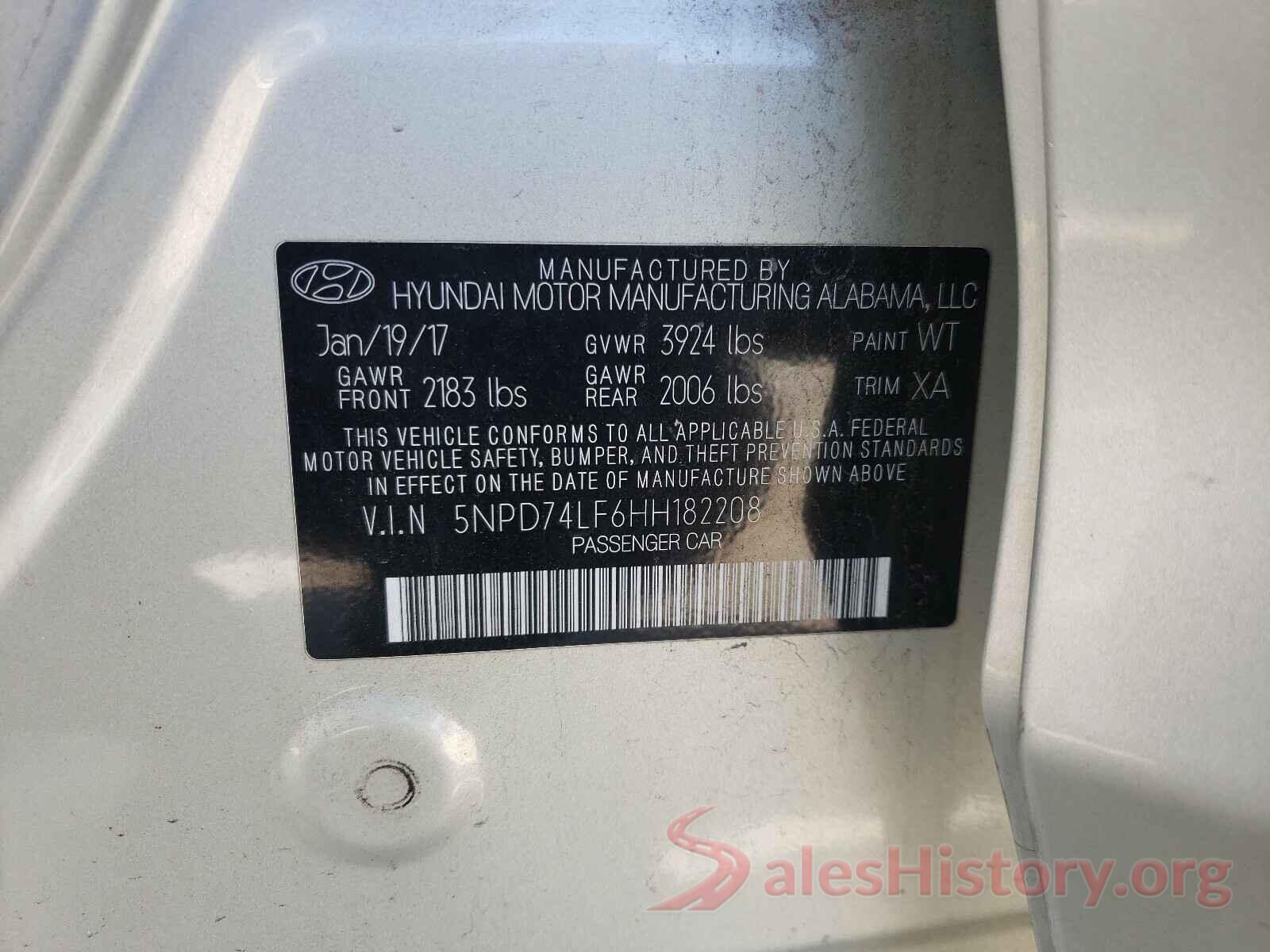 5NPD74LF6HH182208 2017 HYUNDAI ELANTRA