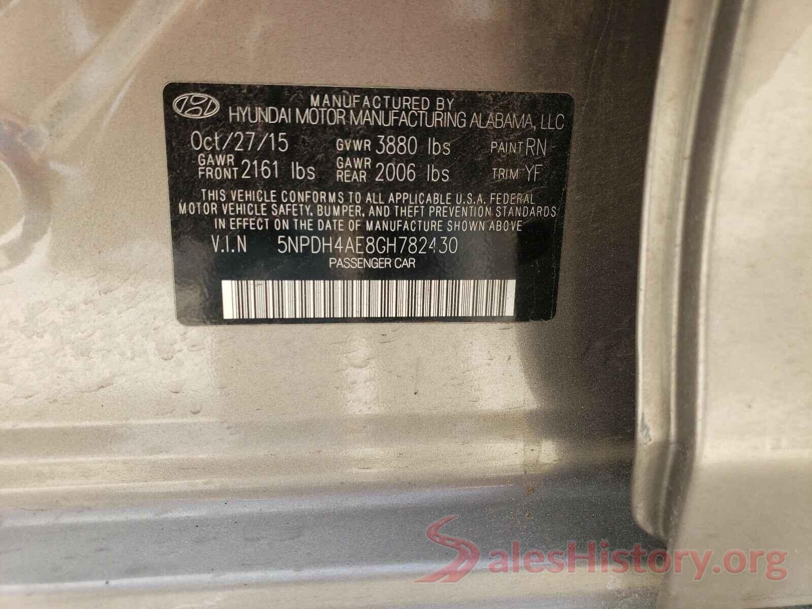 5NPDH4AE8GH782430 2016 HYUNDAI ELANTRA