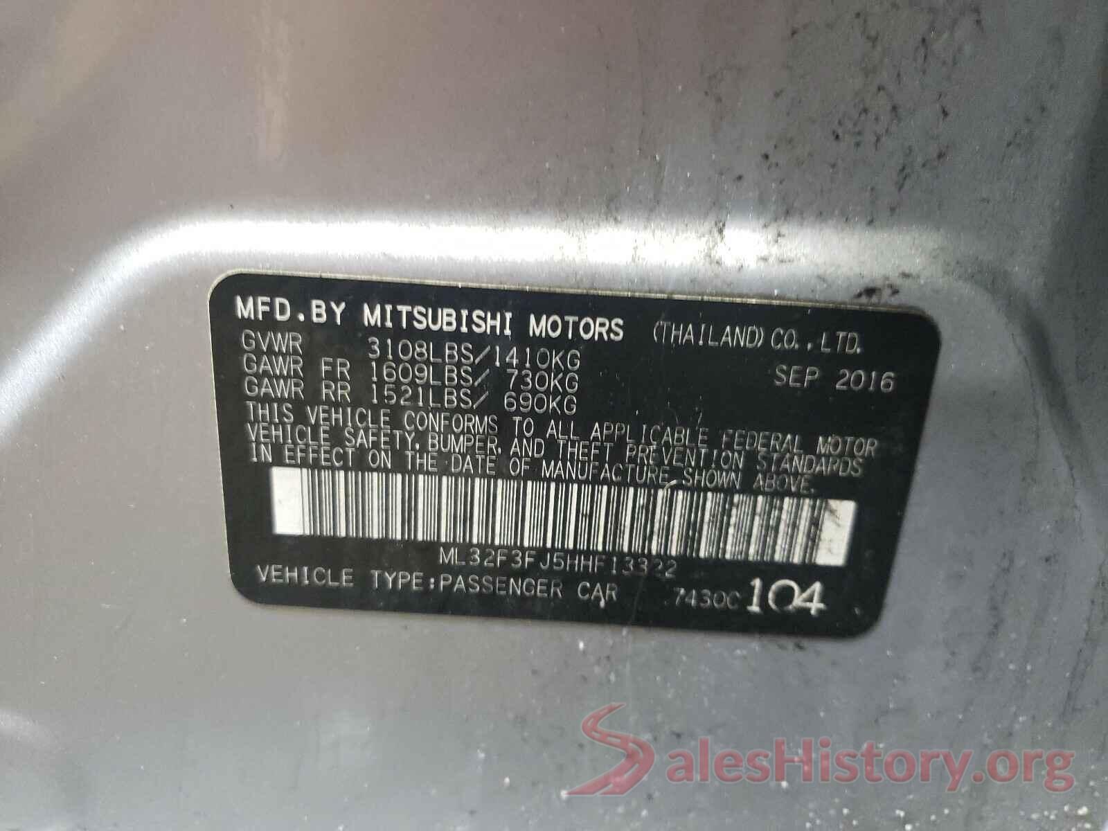 ML32F3FJ5HHF13322 2017 MITSUBISHI MIRAGE