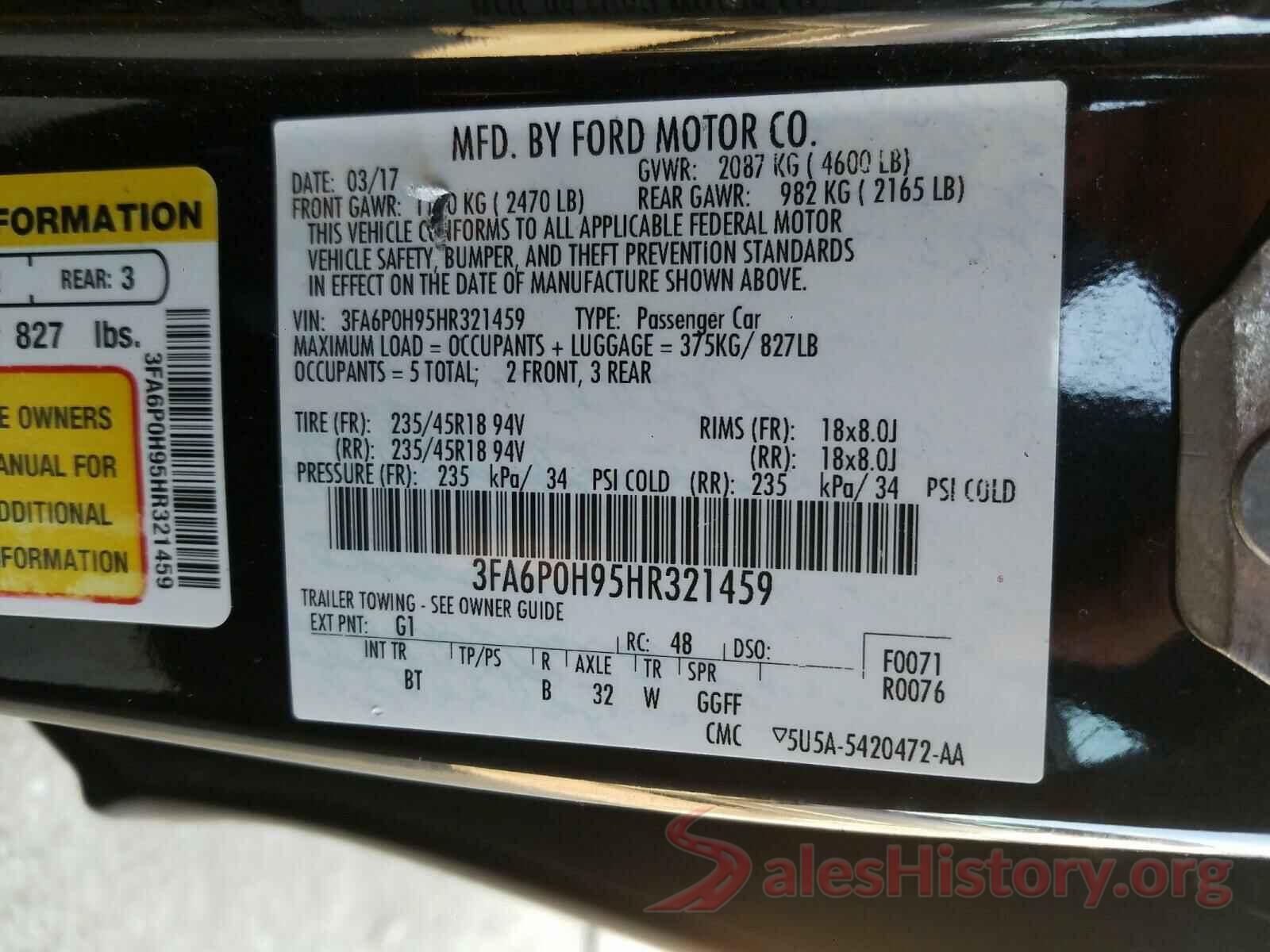 3FA6P0H95HR321459 2017 FORD FUSION