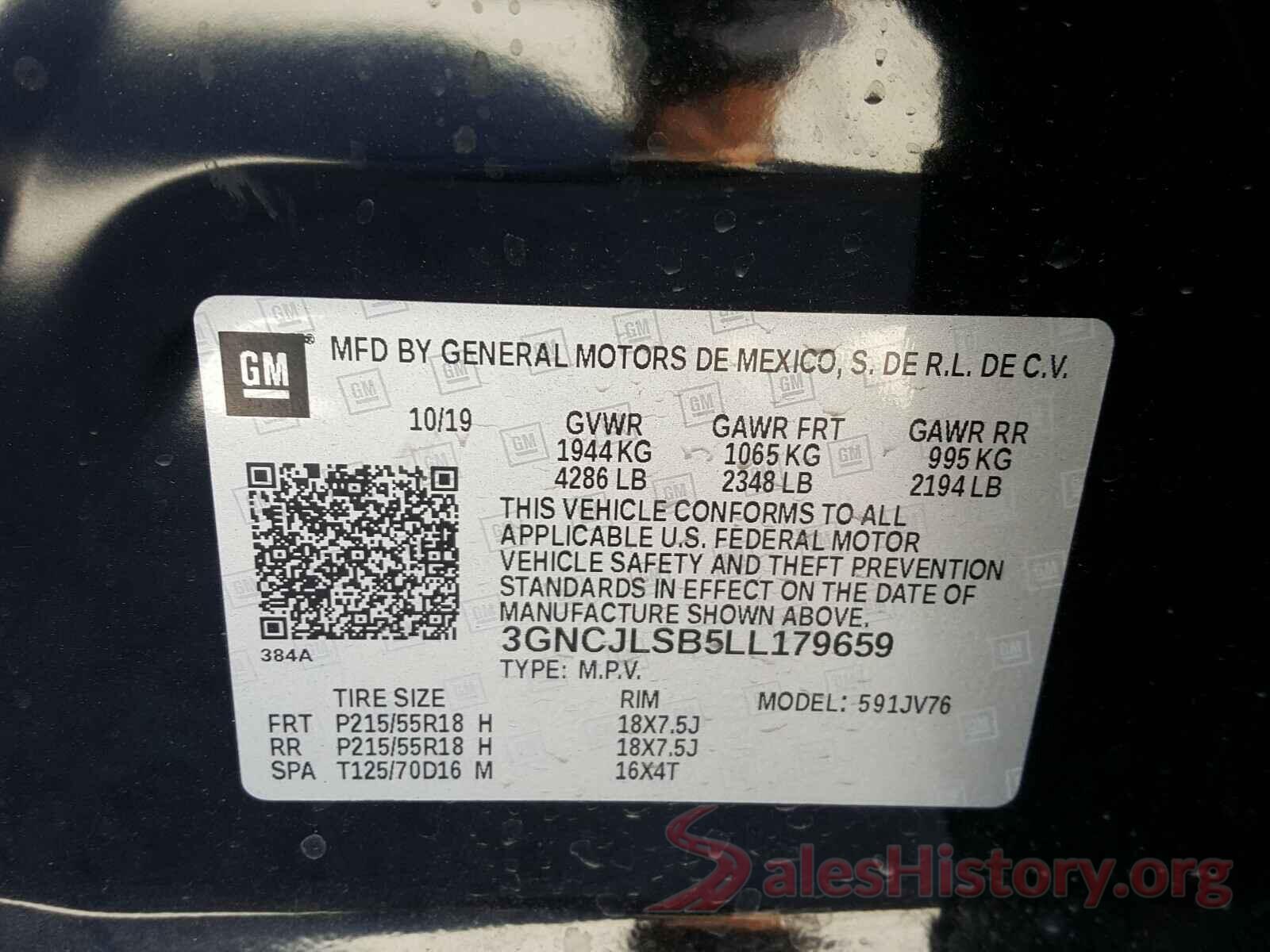 3GNCJLSB5LL179659 2020 CHEVROLET TRAX