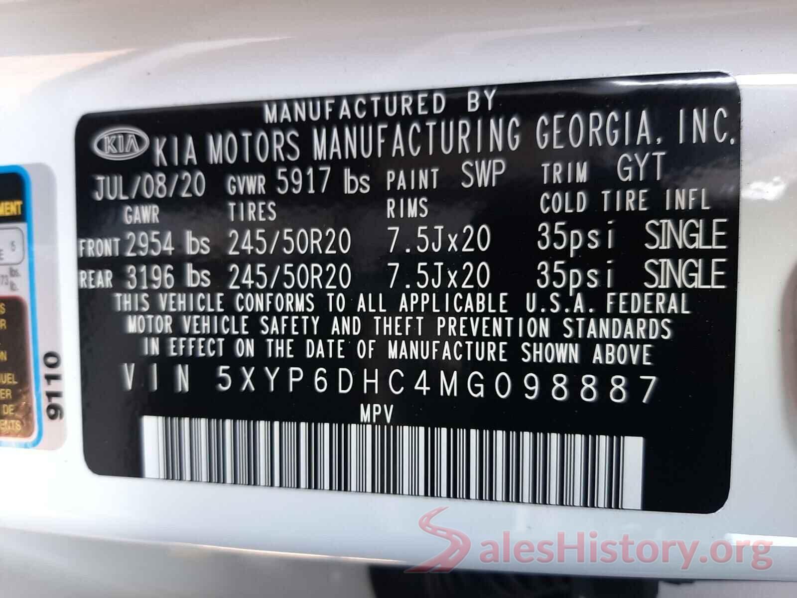 5XYP6DHC4MG098887 2021 KIA TELLURIDE