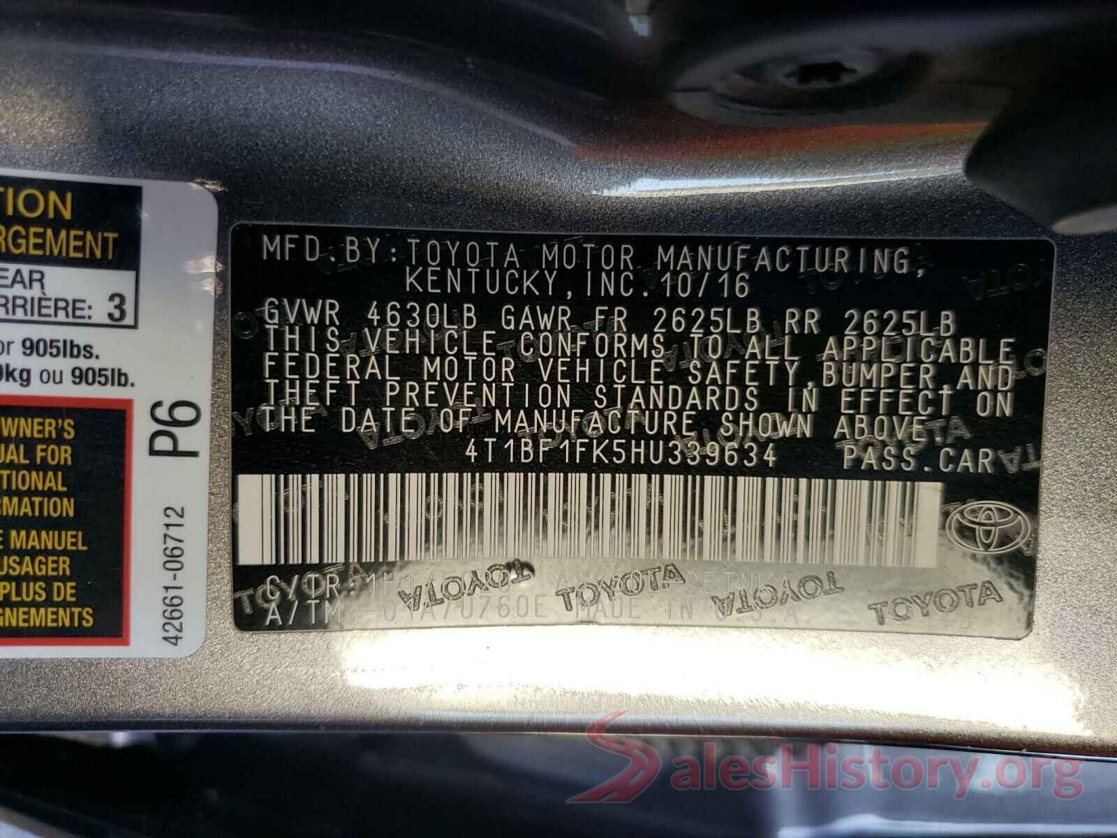 4T1BF1FK5HU339634 2017 TOYOTA CAMRY