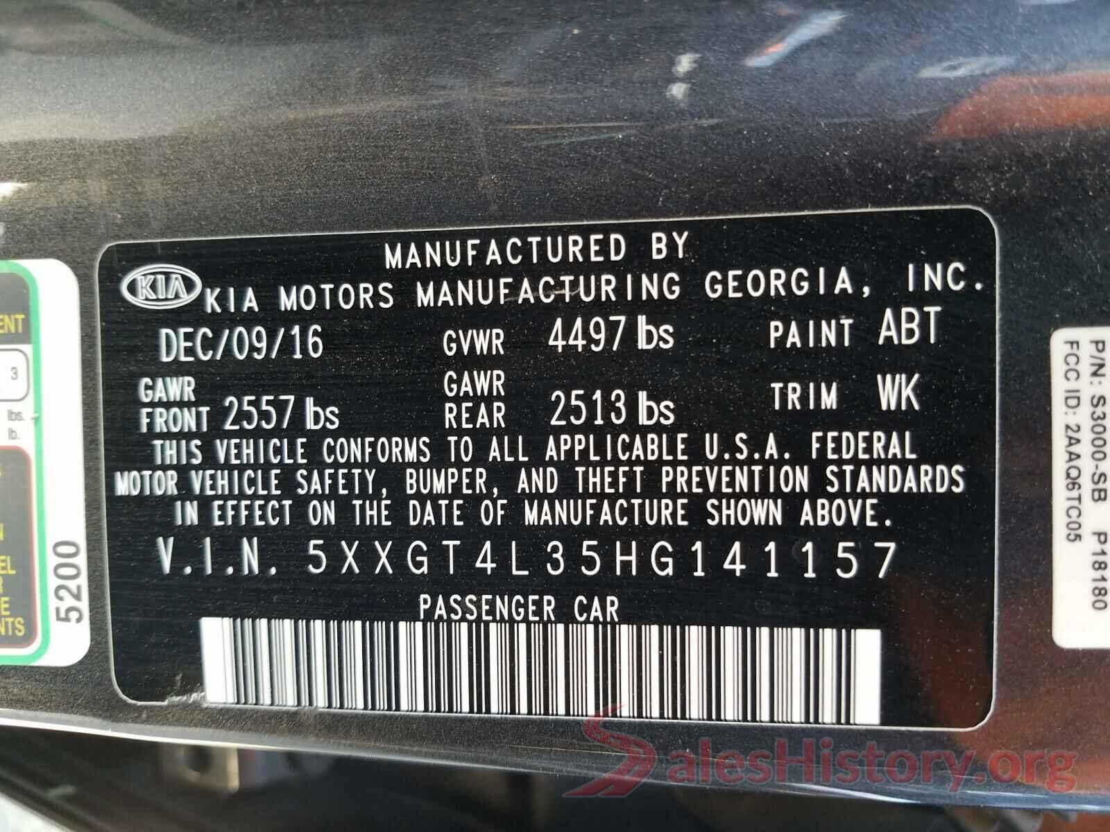 5XXGT4L35HG141157 2017 KIA OPTIMA