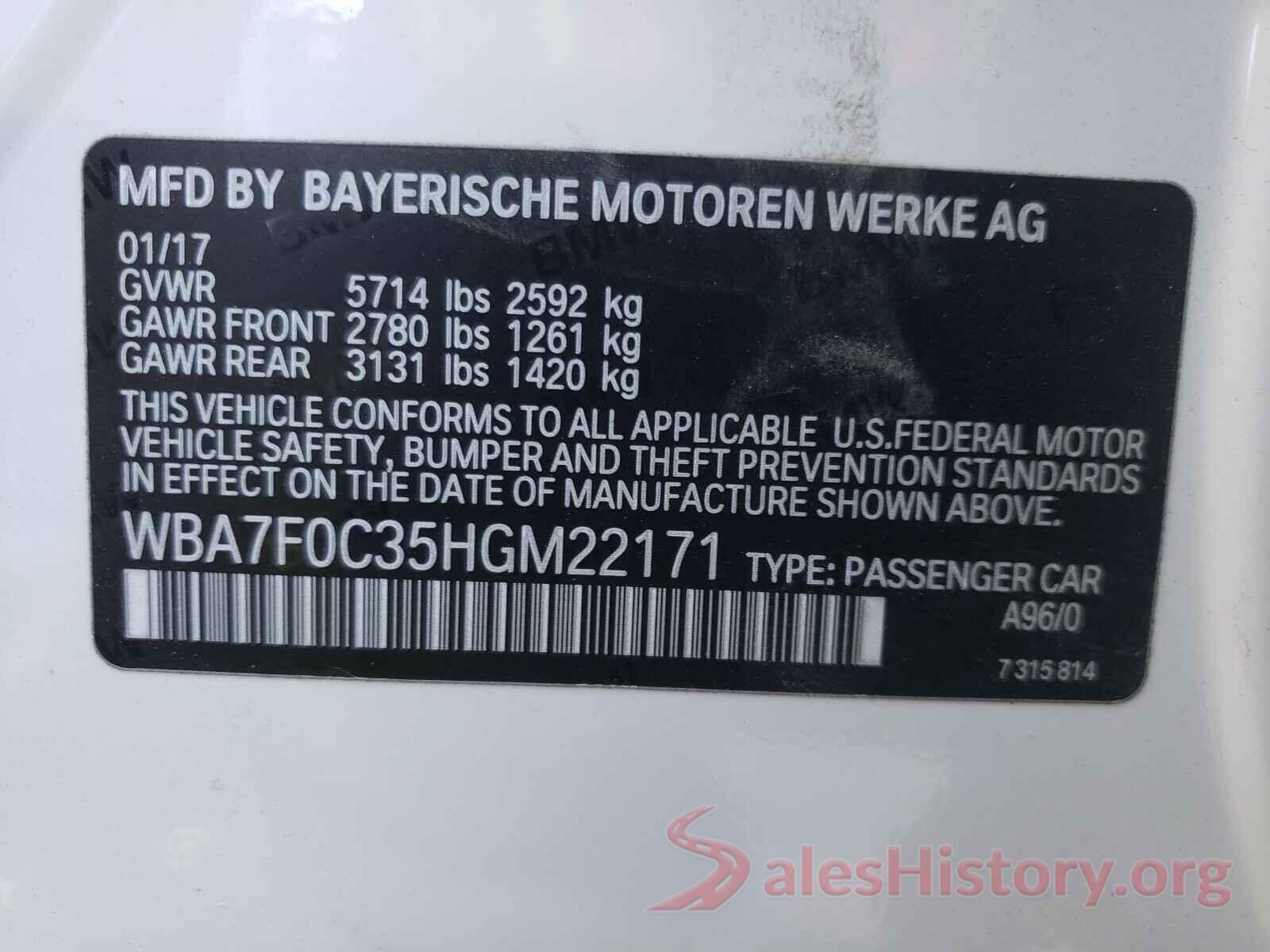 WBA7F0C35HGM22171 2017 BMW 7 SERIES