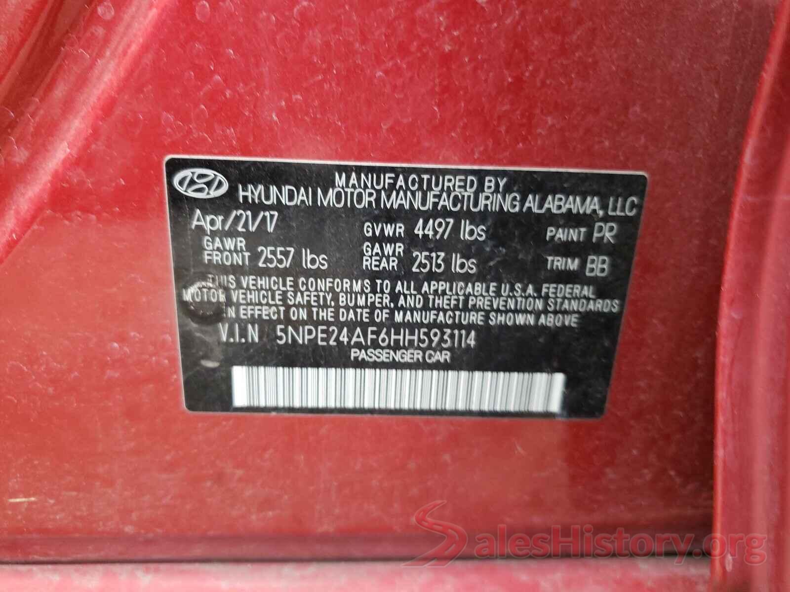 5NPE24AF6HH593114 2017 HYUNDAI SONATA