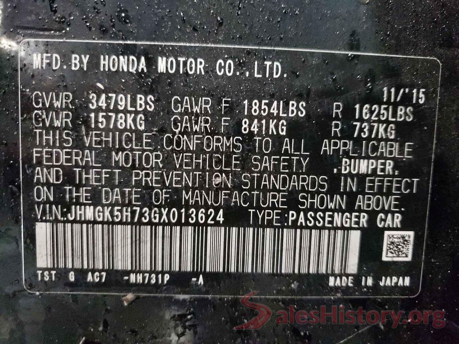 JHMGK5H73GX013624 2016 HONDA FIT