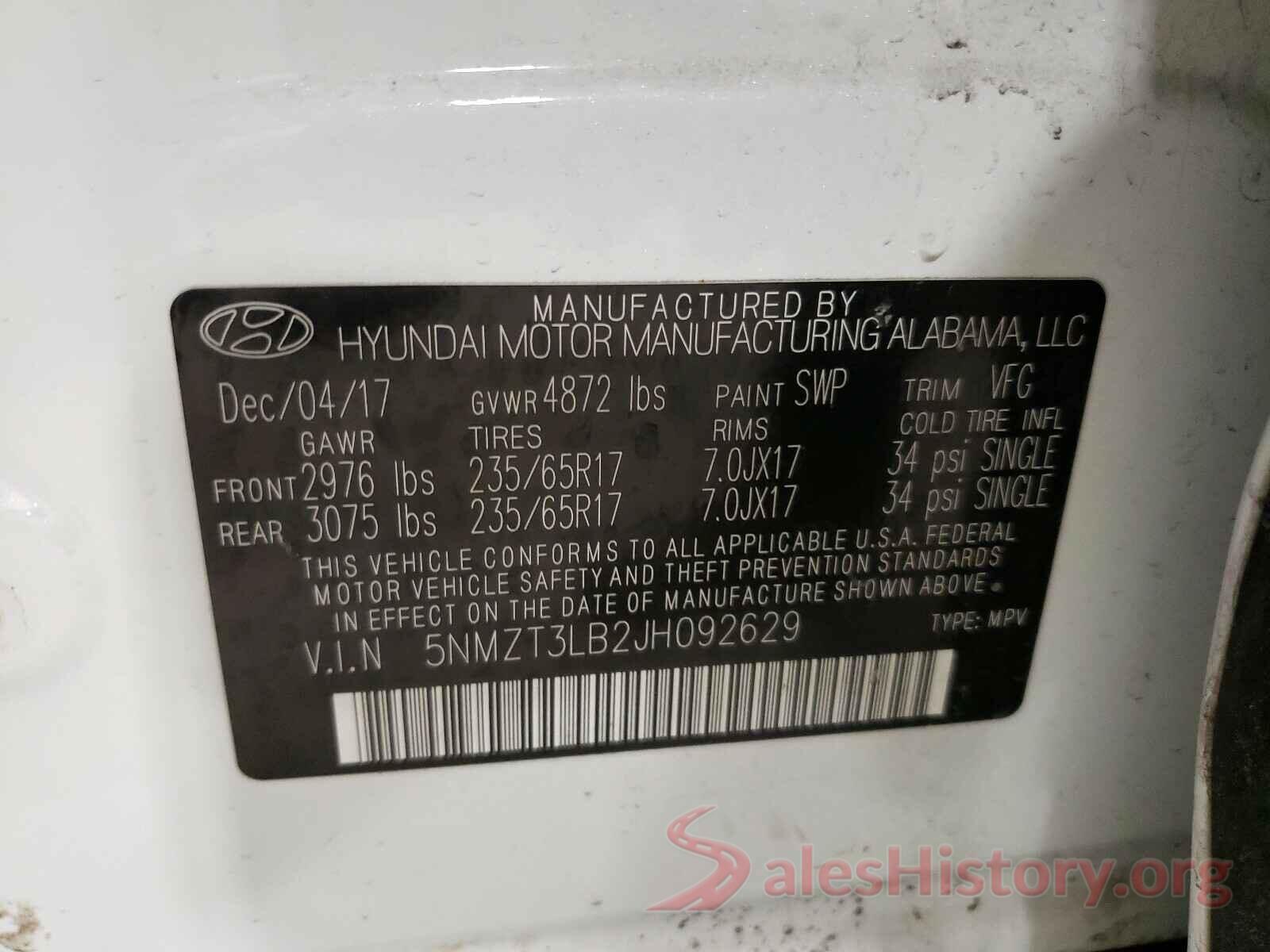 5NMZT3LB2JH092629 2018 HYUNDAI SANTA FE