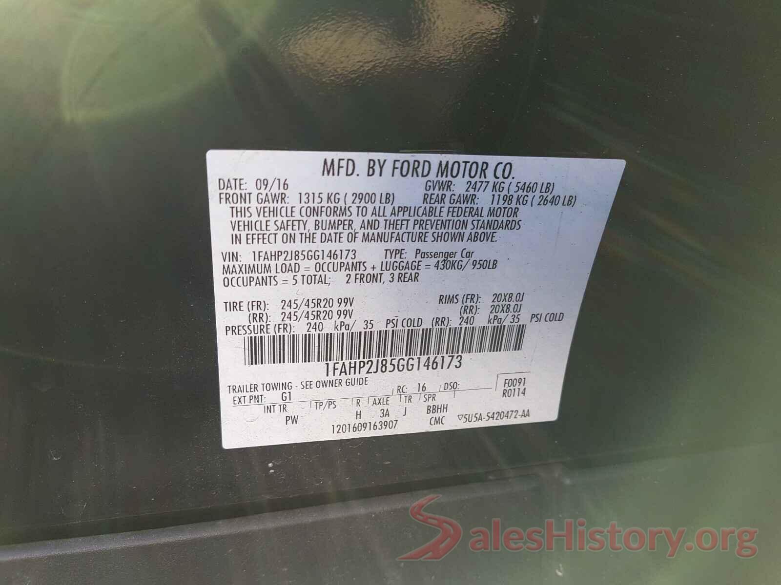 1FAHP2J85GG146173 2016 FORD TAURUS